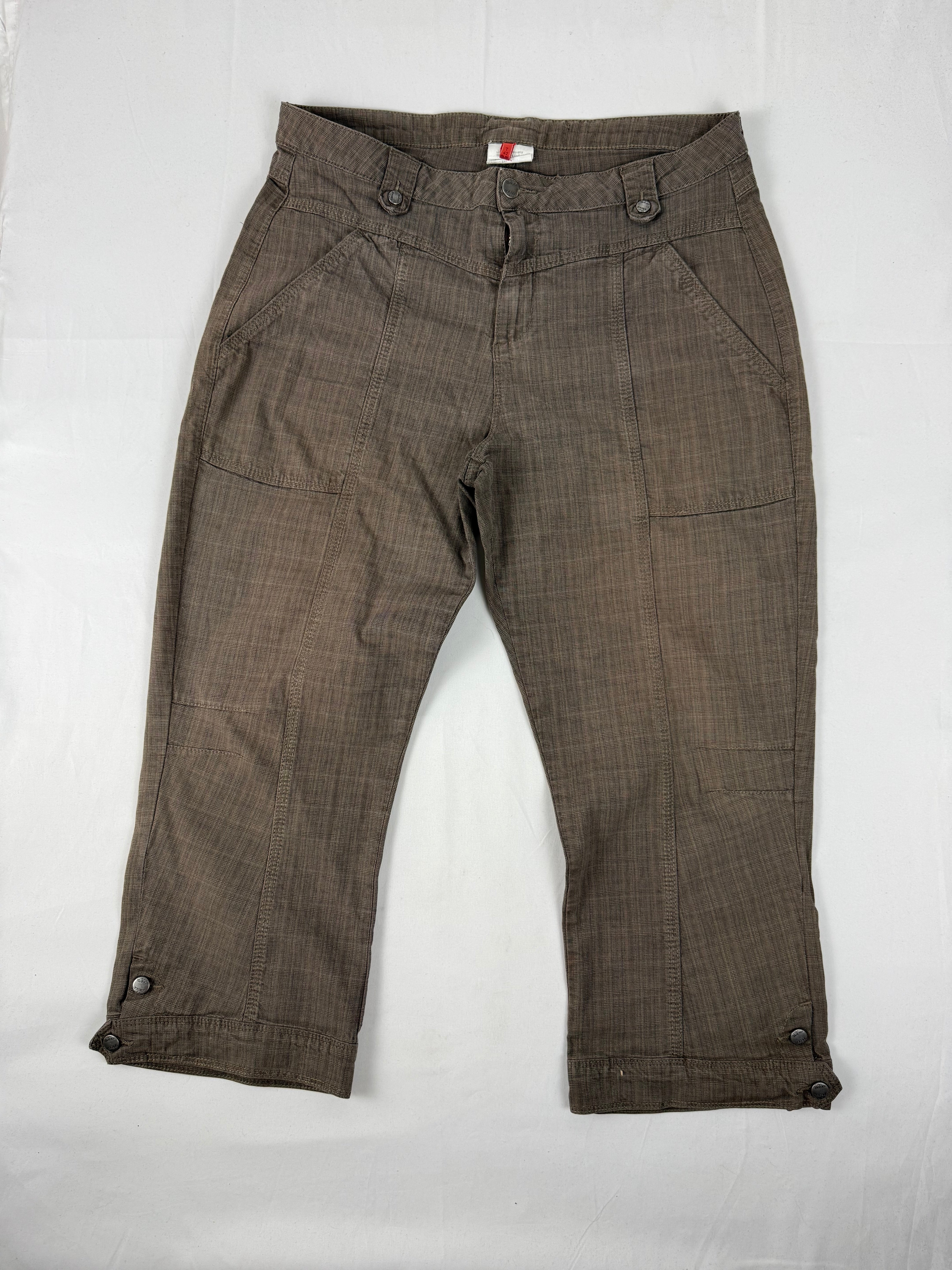 Brown check print low waist capri pants (XL)