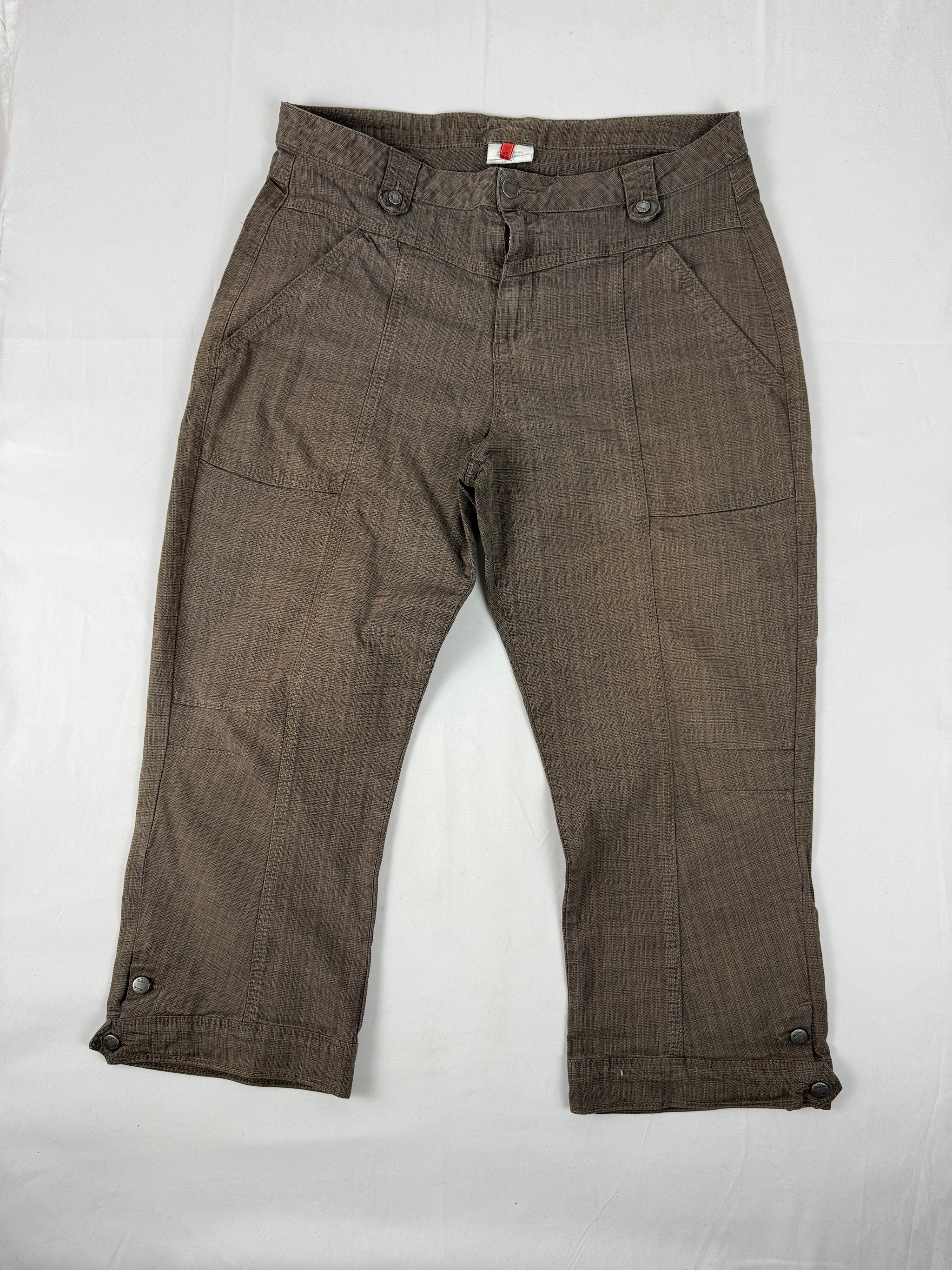 Brown check print low waist capri pants (XL)