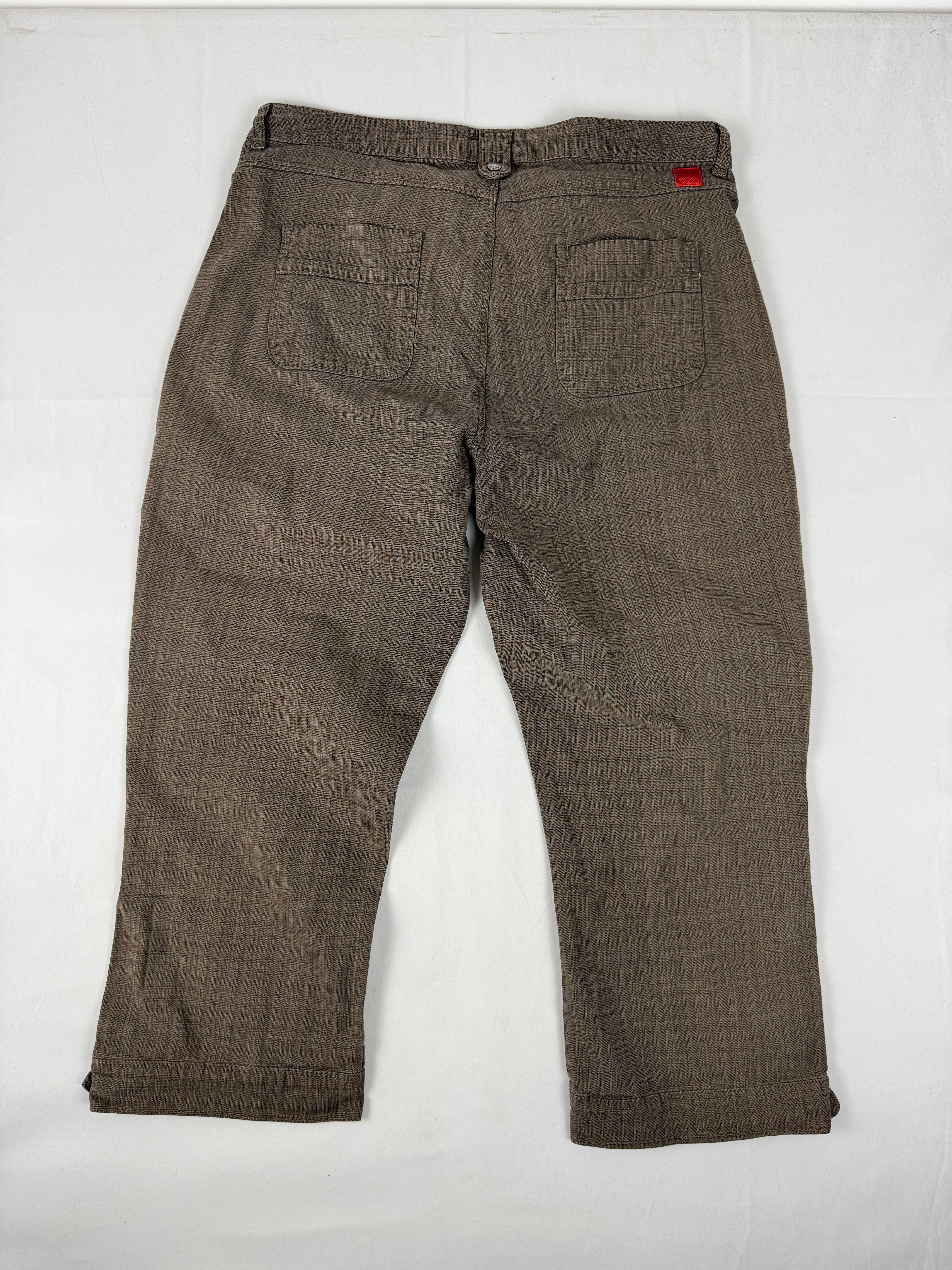 Brown check print low waist capri pants (XL)