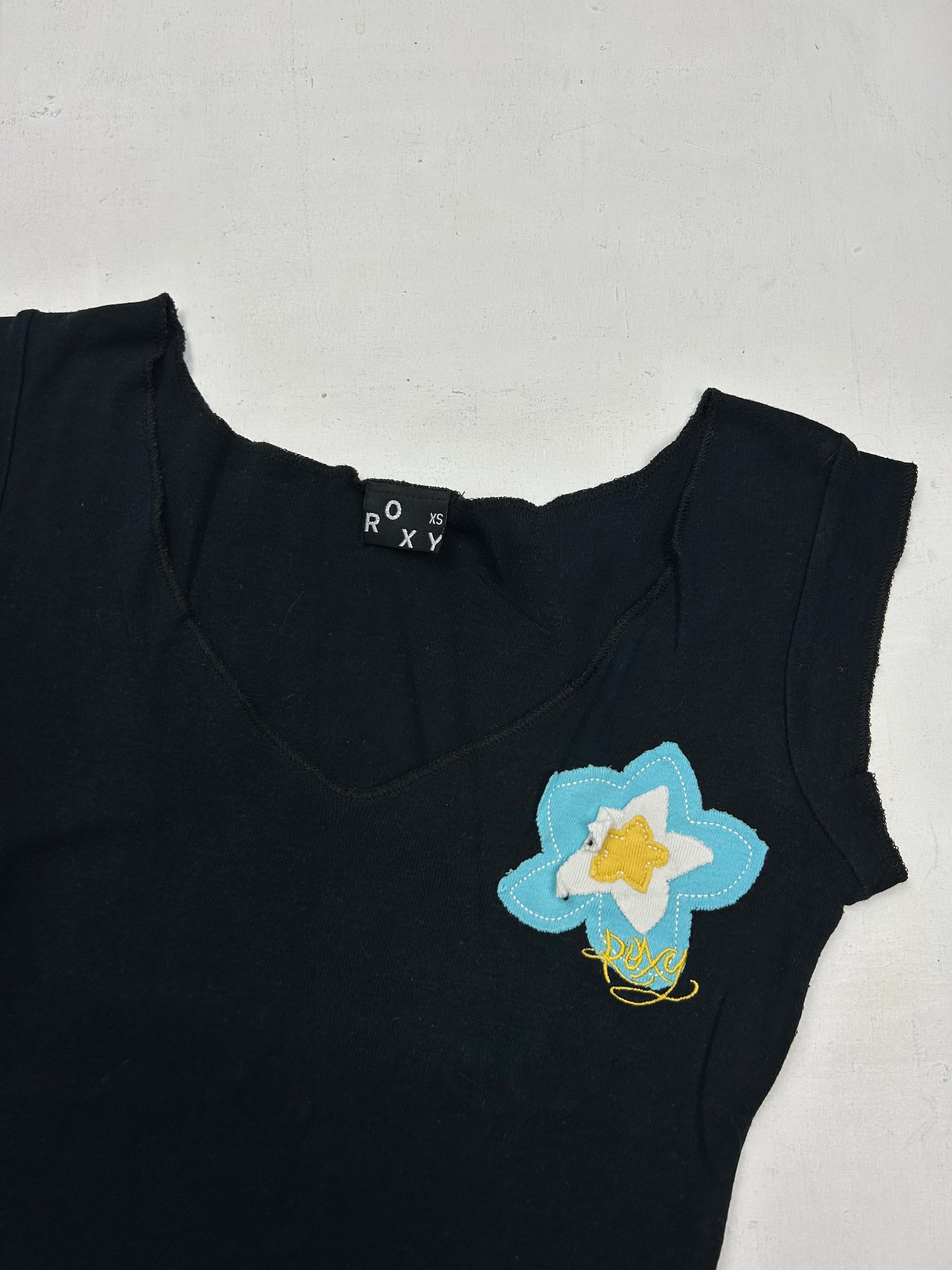 Black hibiscus flower logo tank top (XS)