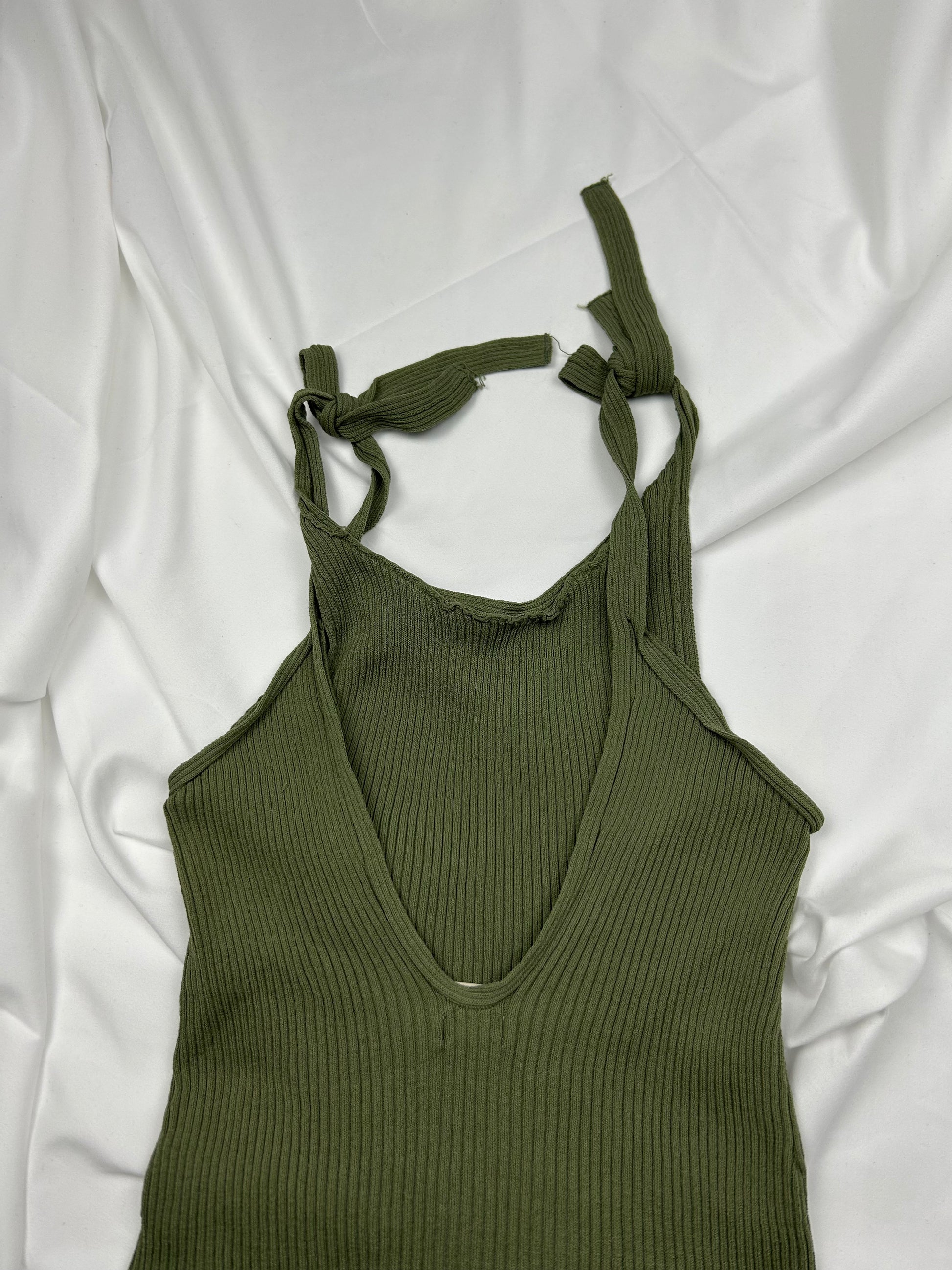 Khaki ribbed stretchy stretchy cami top (S)