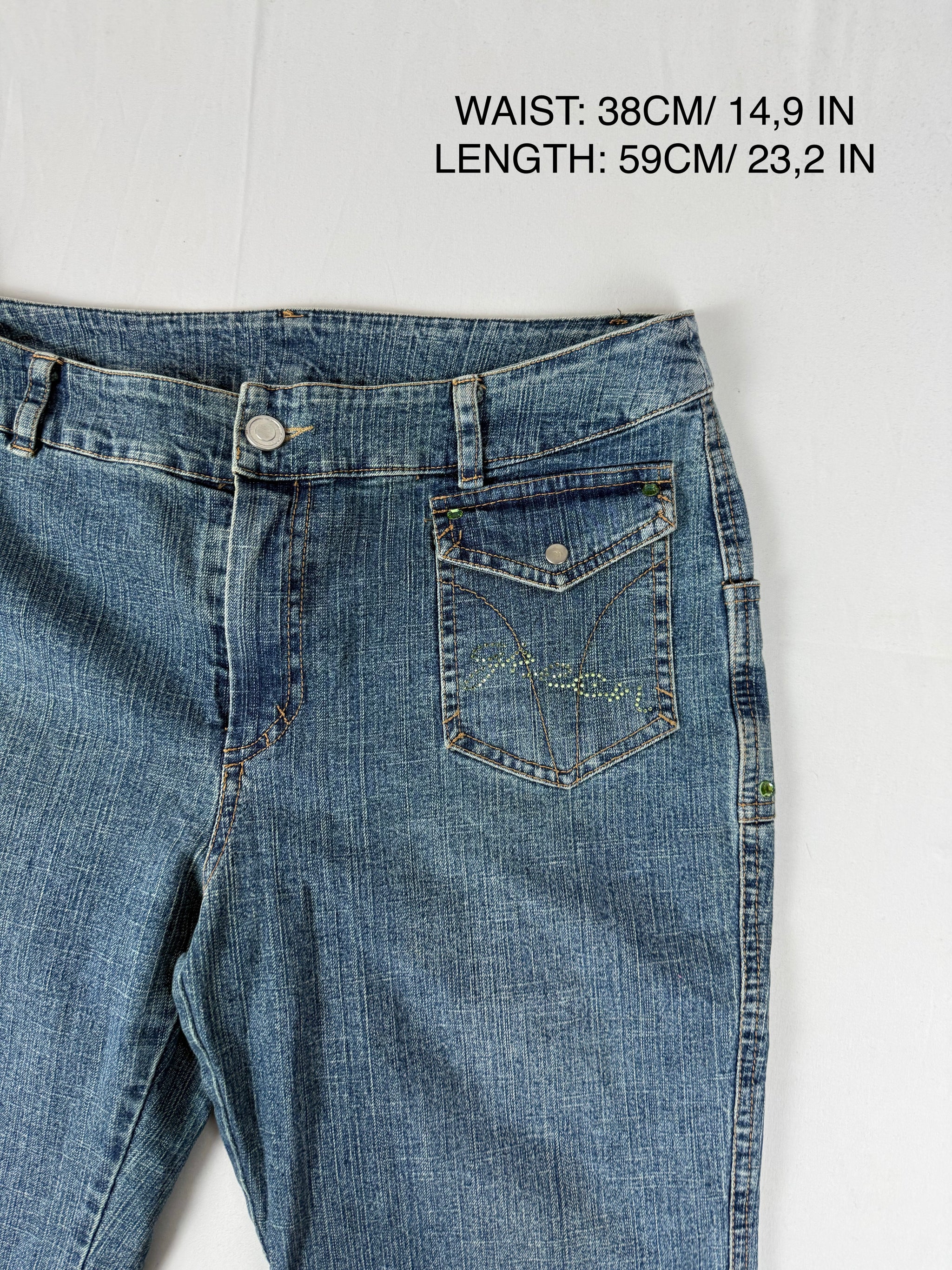 Blue denim low waist capri pants (L)