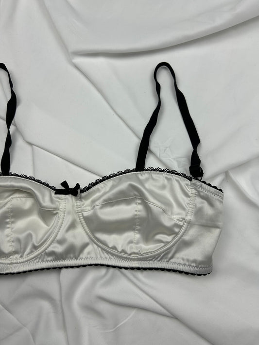 White satin effect band balcony vintage bra