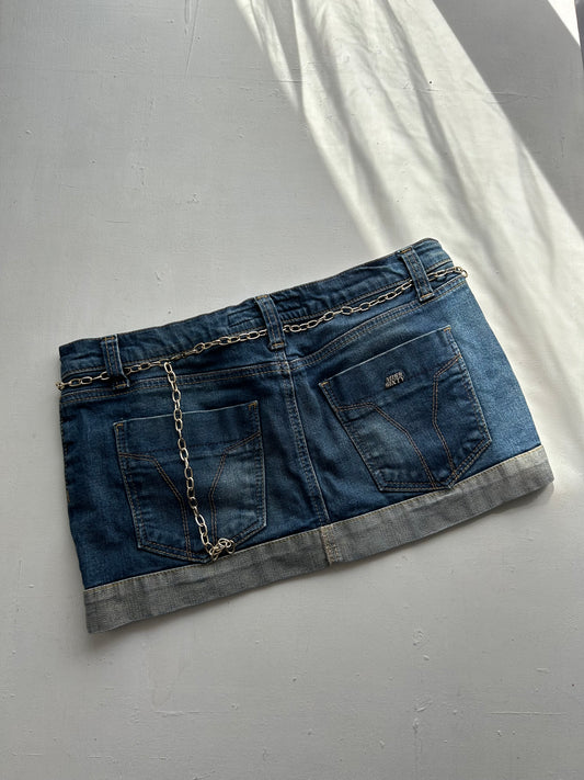 Blue denim y2k 90s vintage mini skirt with chain belt (M)