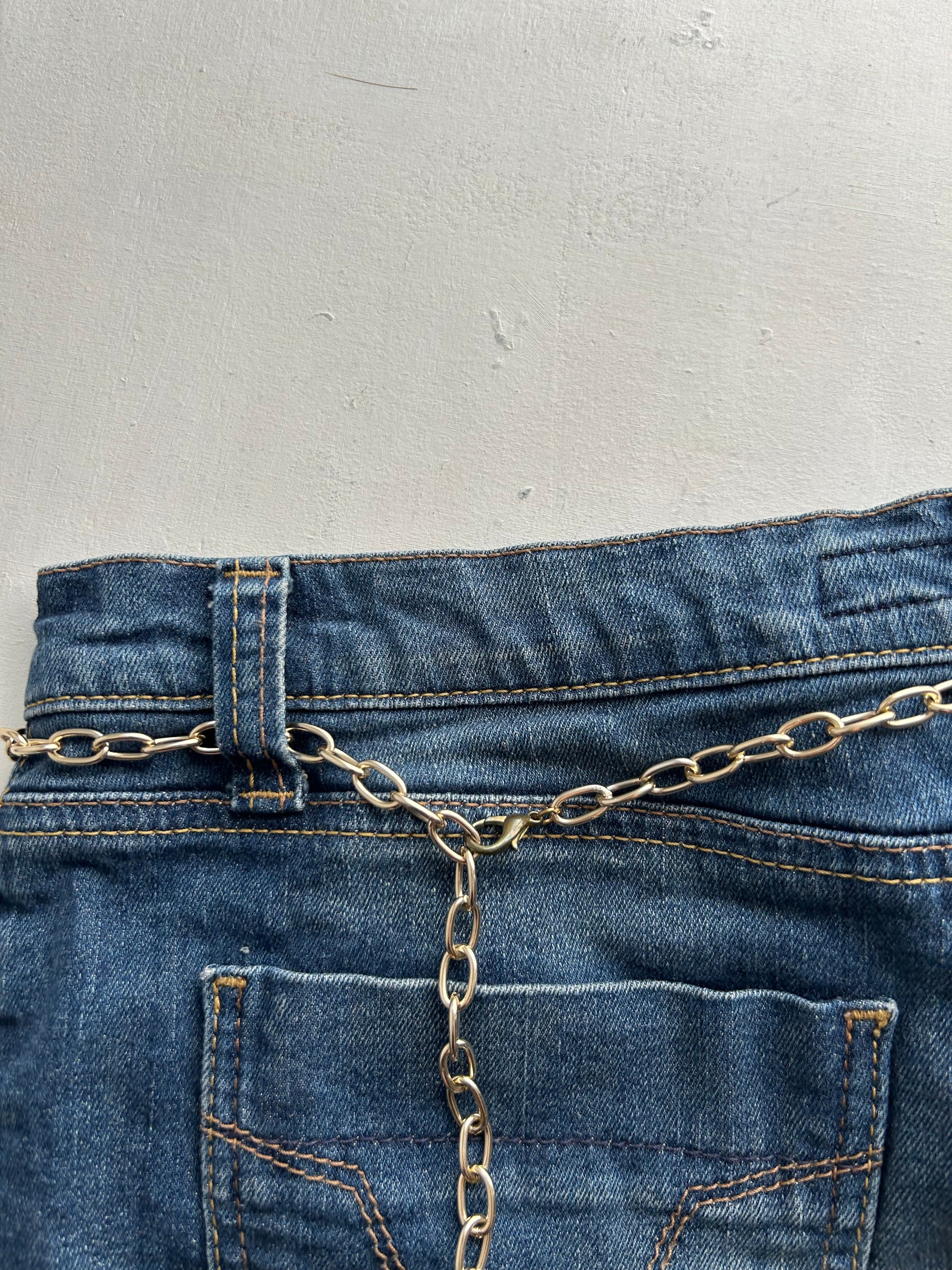 Blue denim y2k 90s vintage mini skirt with chain belt (M)