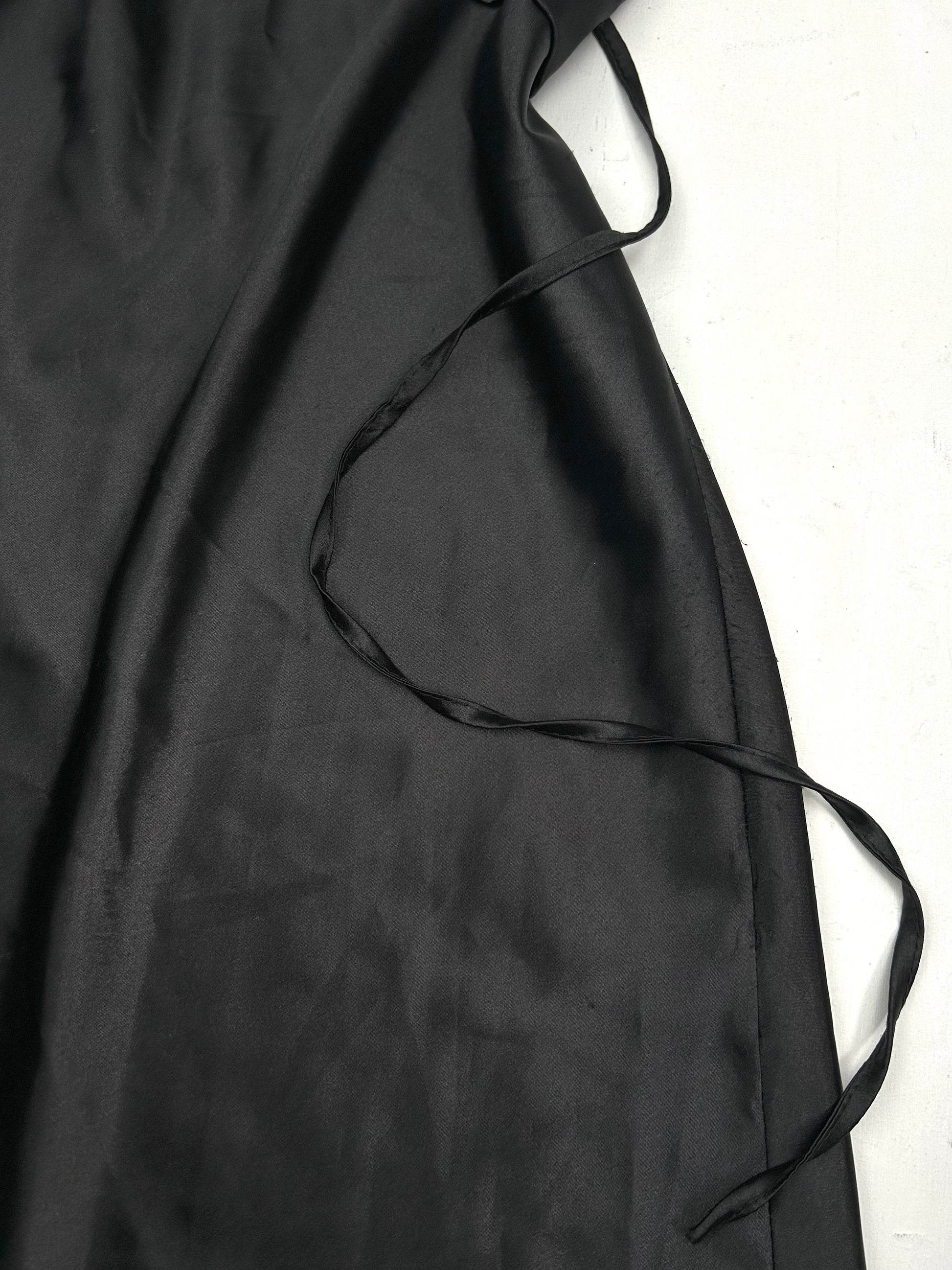 Black satin belt midi dress (S/M)