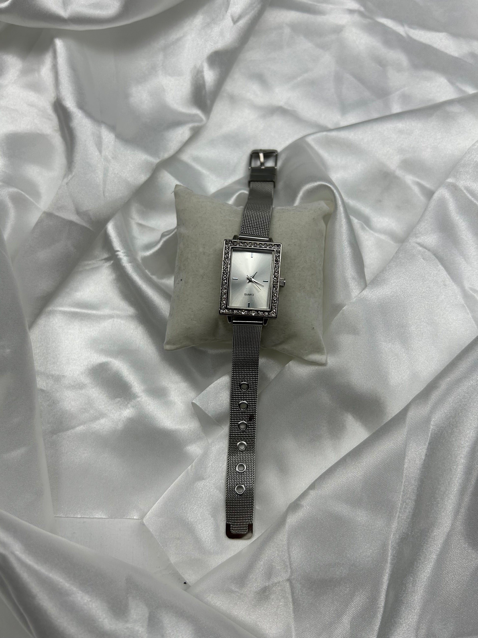 Vintage stainless steel strass silver belt watch jewelry