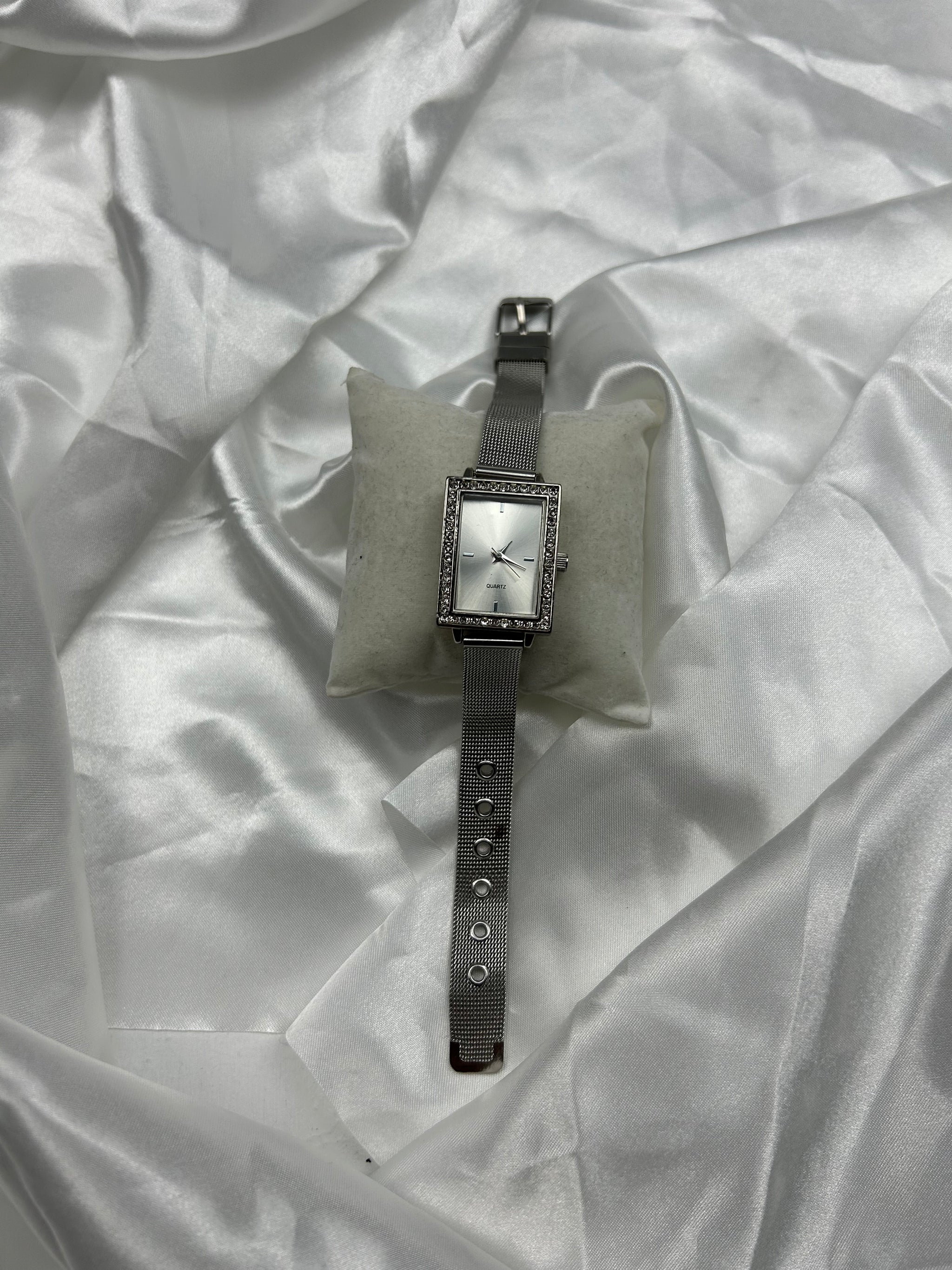 Vintage stainless steel strass silver belt watch jewelry
