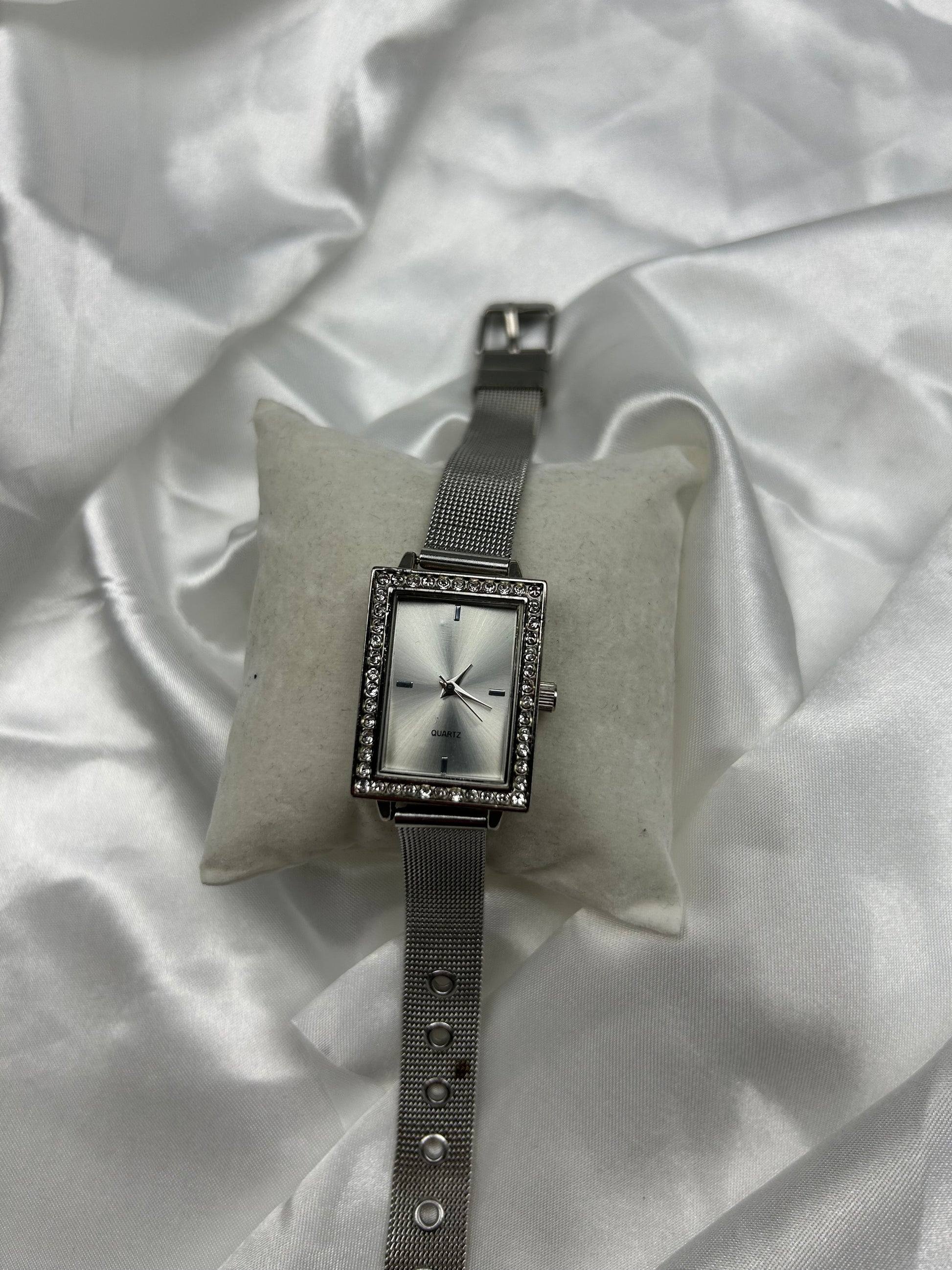 Vintage stainless steel strass silver belt watch jewelry