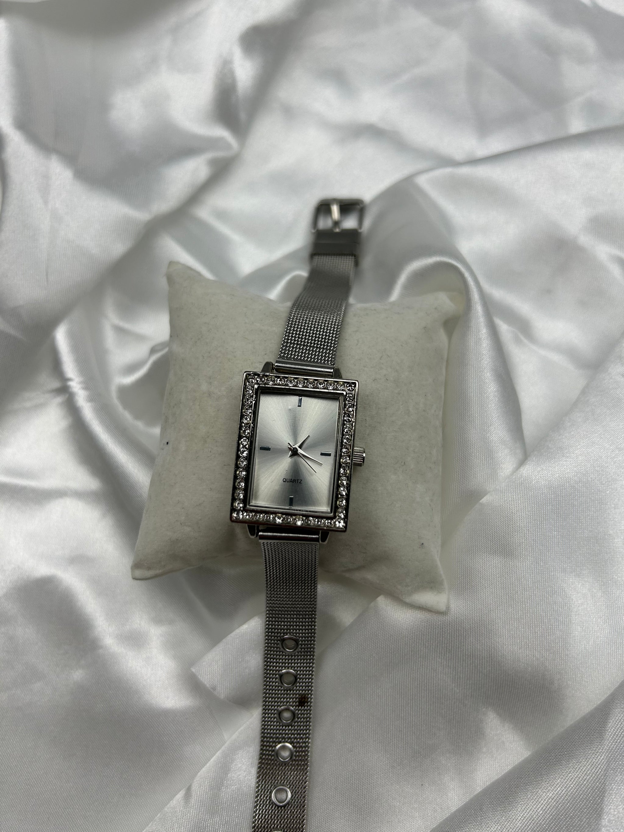 Vintage stainless steel strass silver belt watch jewelry