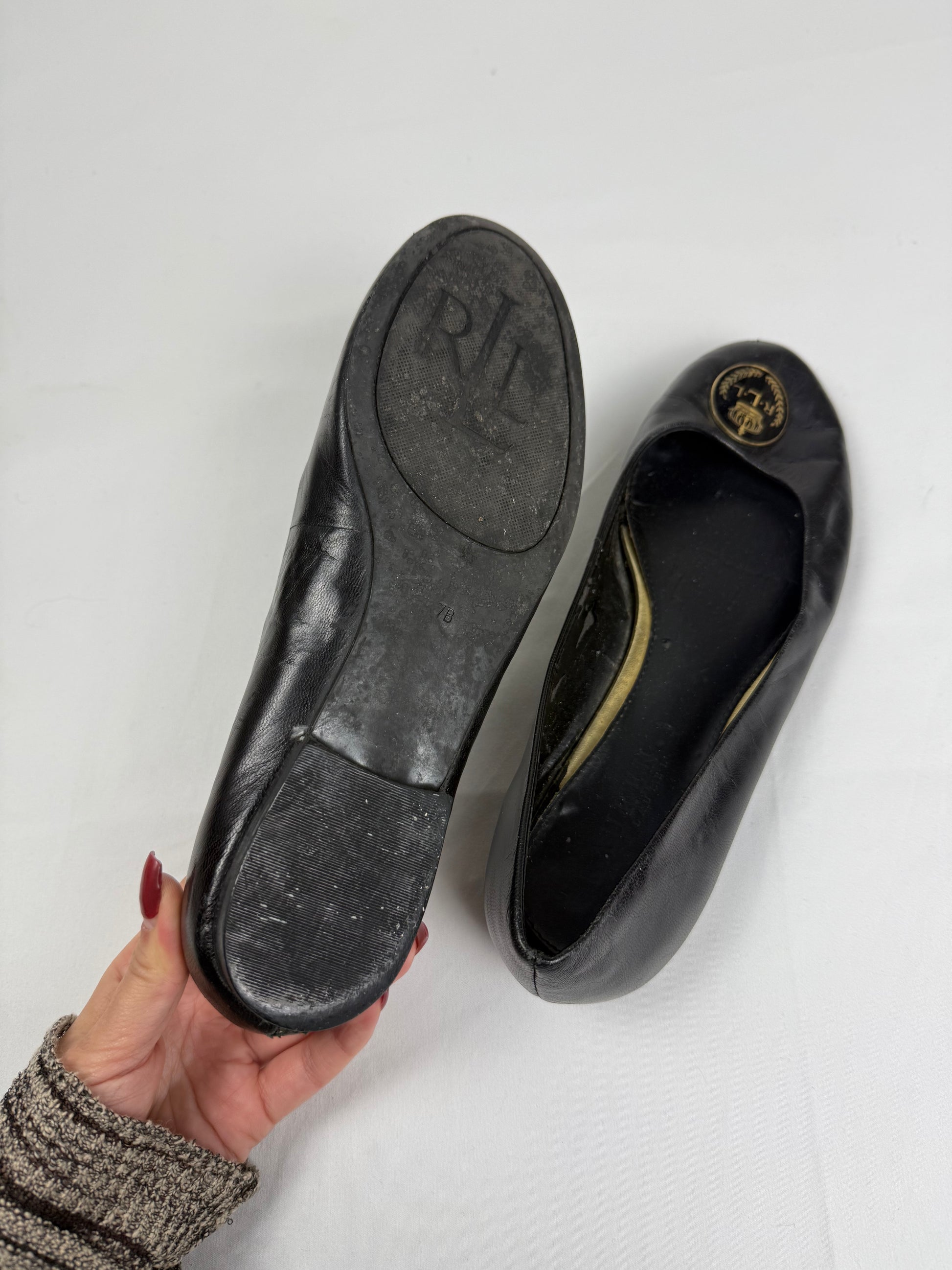 Black real leather ballet flats (37)