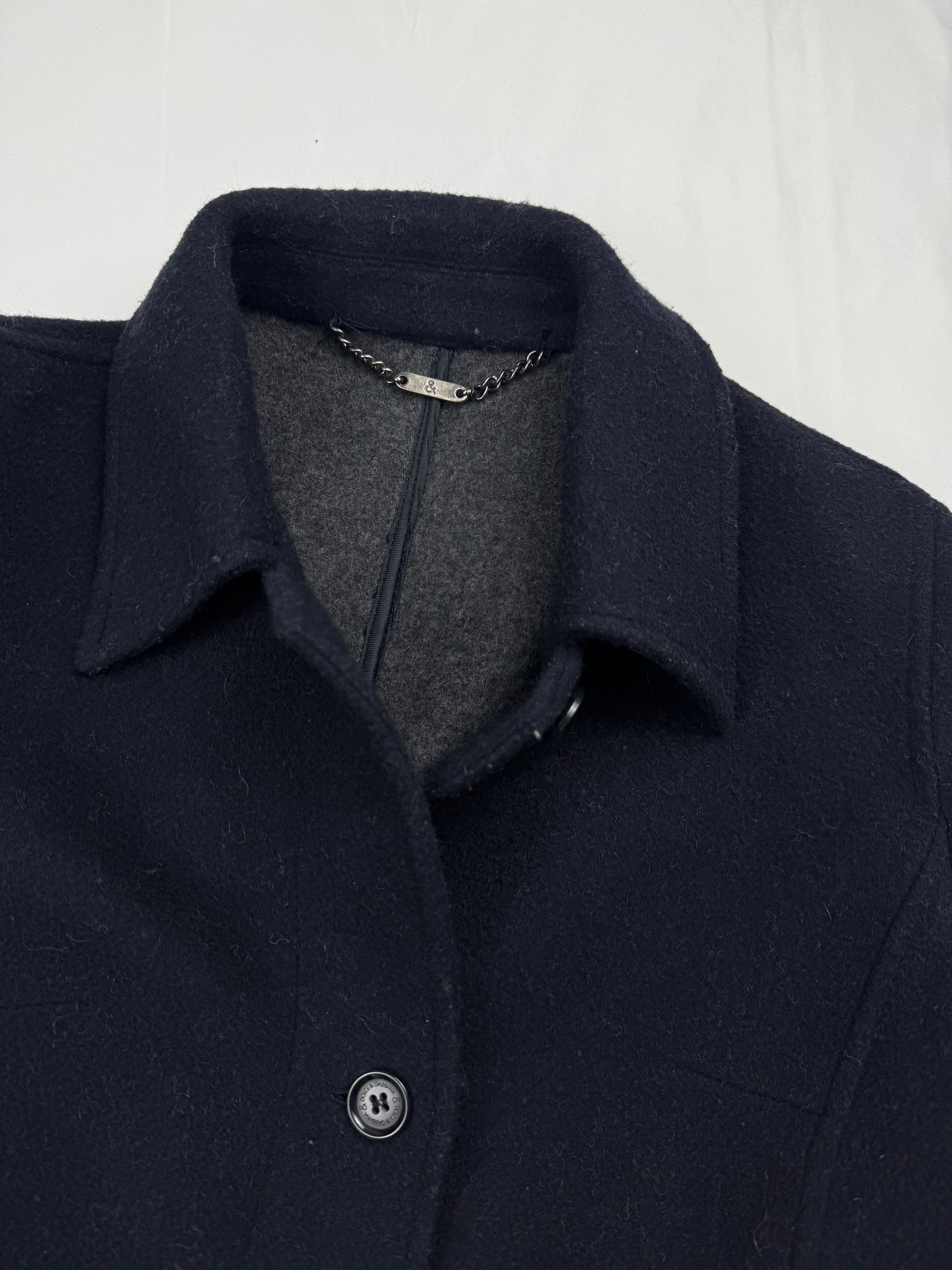 Navy wool tight fit trench coat (S)