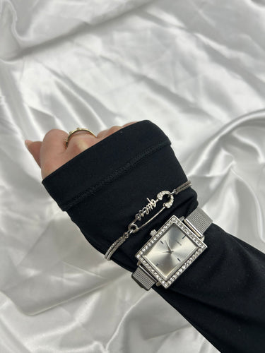 Vintage stainless steel strass silver belt watch jewelry