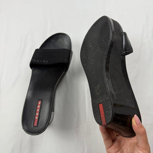 Black logo wedge heels mules (38)
