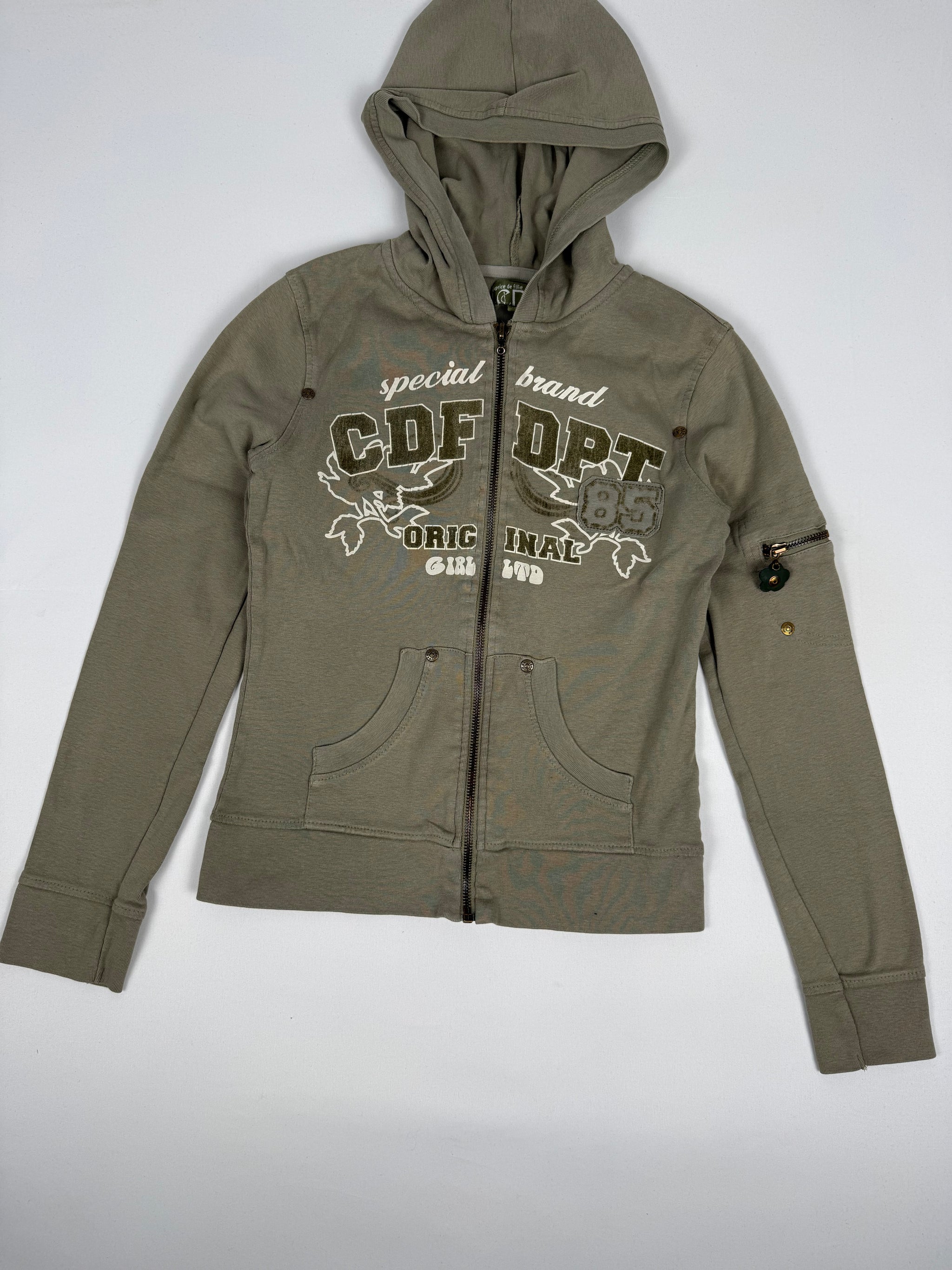 Khaki zip up cotton hoodie (S)