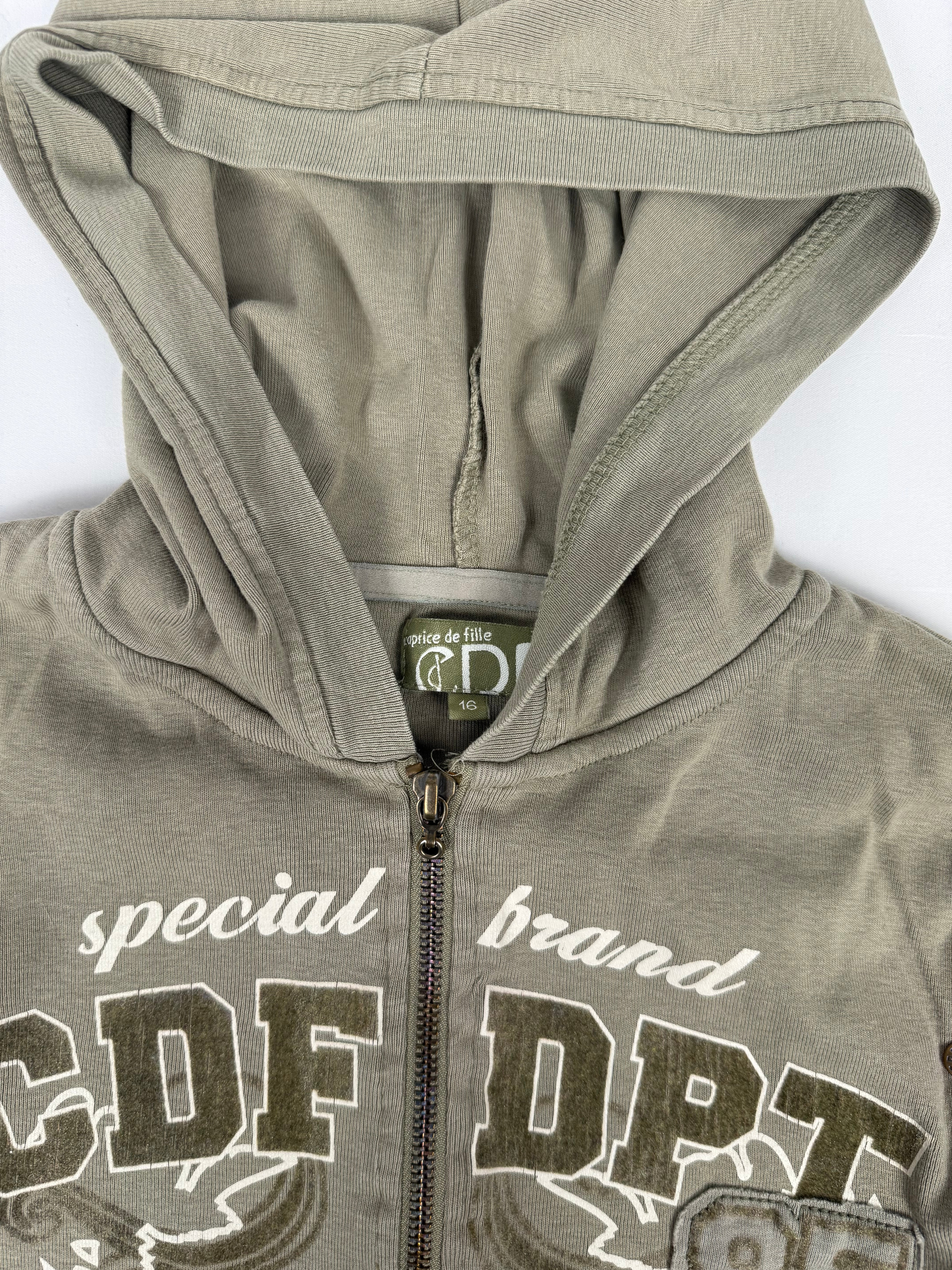 Khaki zip up cotton hoodie (S)