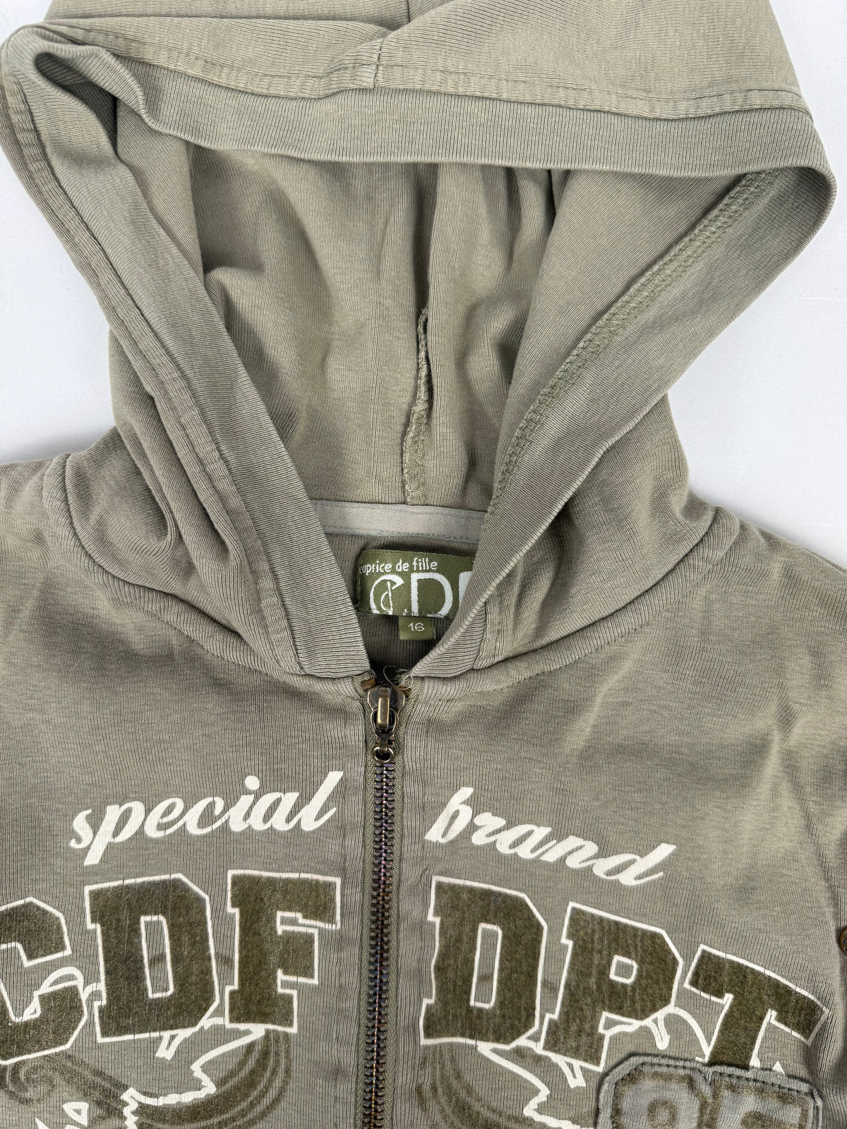 Khaki zip up cotton hoodie (S)