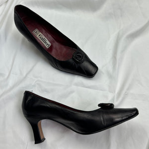 Black 100% leather flower appliquée heels (36)