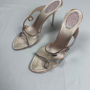 Baby pink rhinestones open toes mules heels (41)