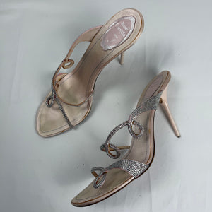 Baby pink rhinestones open toes mules heels (41)