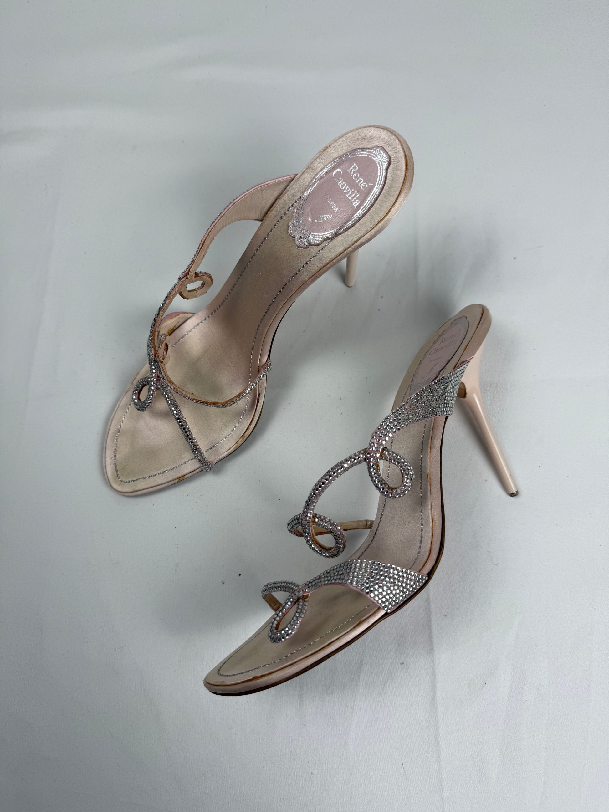 Baby pink rhinestones open toes mules heels (41)