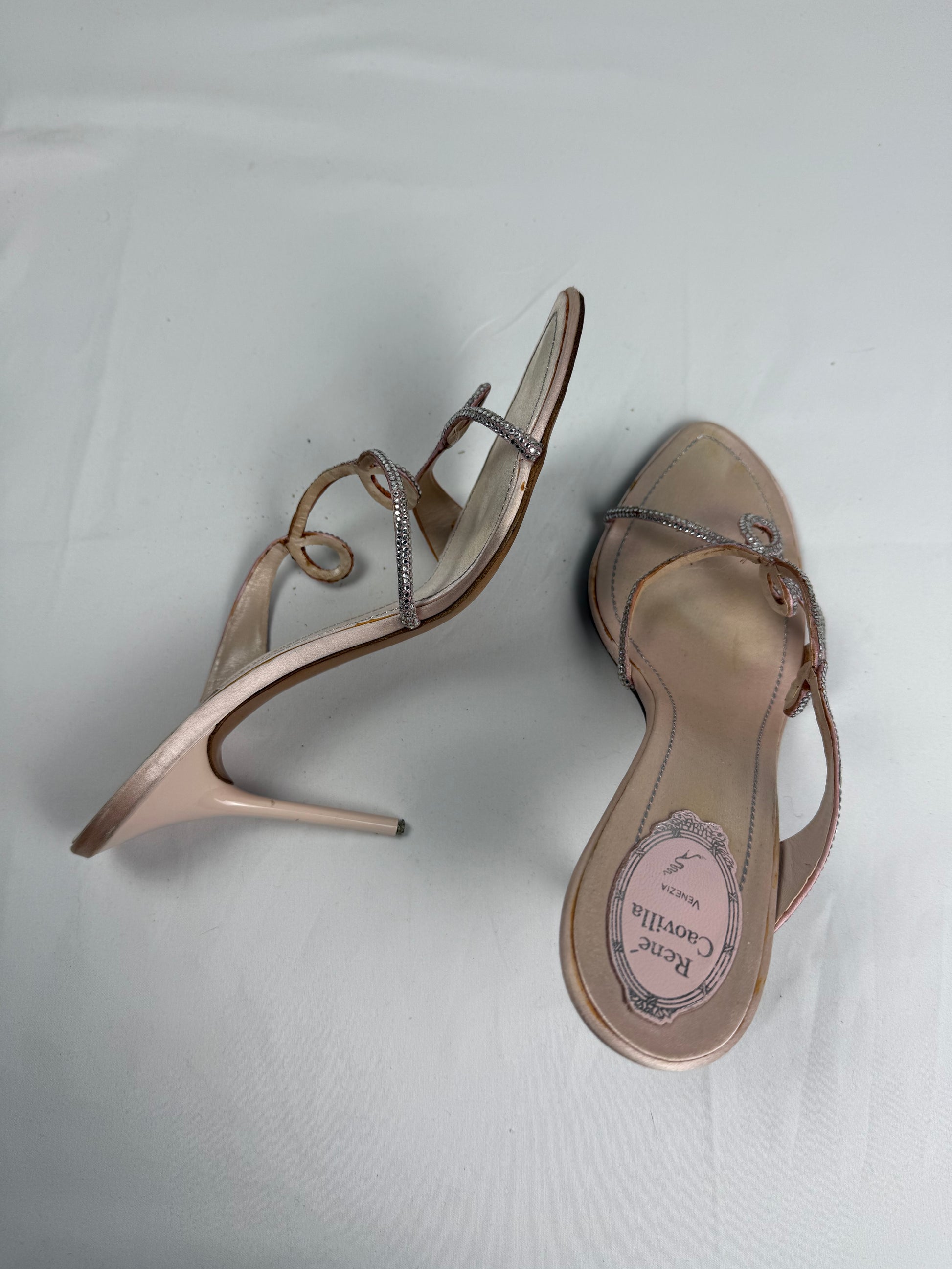 Baby pink rhinestones open toes mules heels (41)