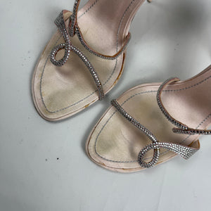 Baby pink rhinestones open toes mules heels (41)