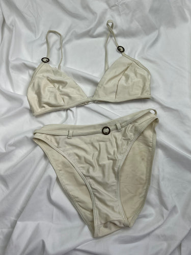 Cream buckle belt bikini set (L)