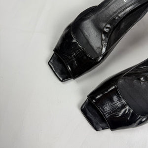 Black real leather open toes square heels (36)