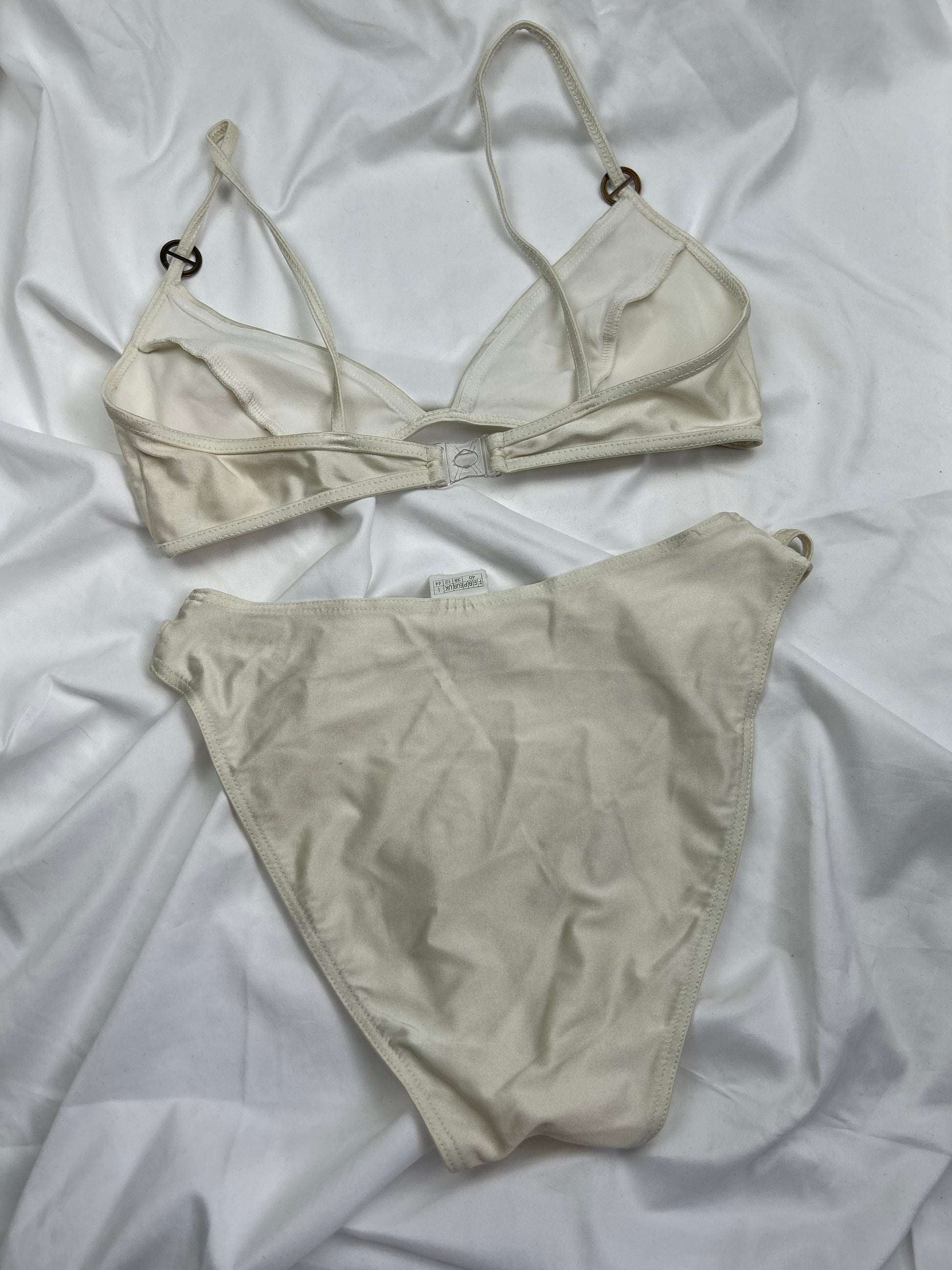 Cream buckle belt bikini set (L)