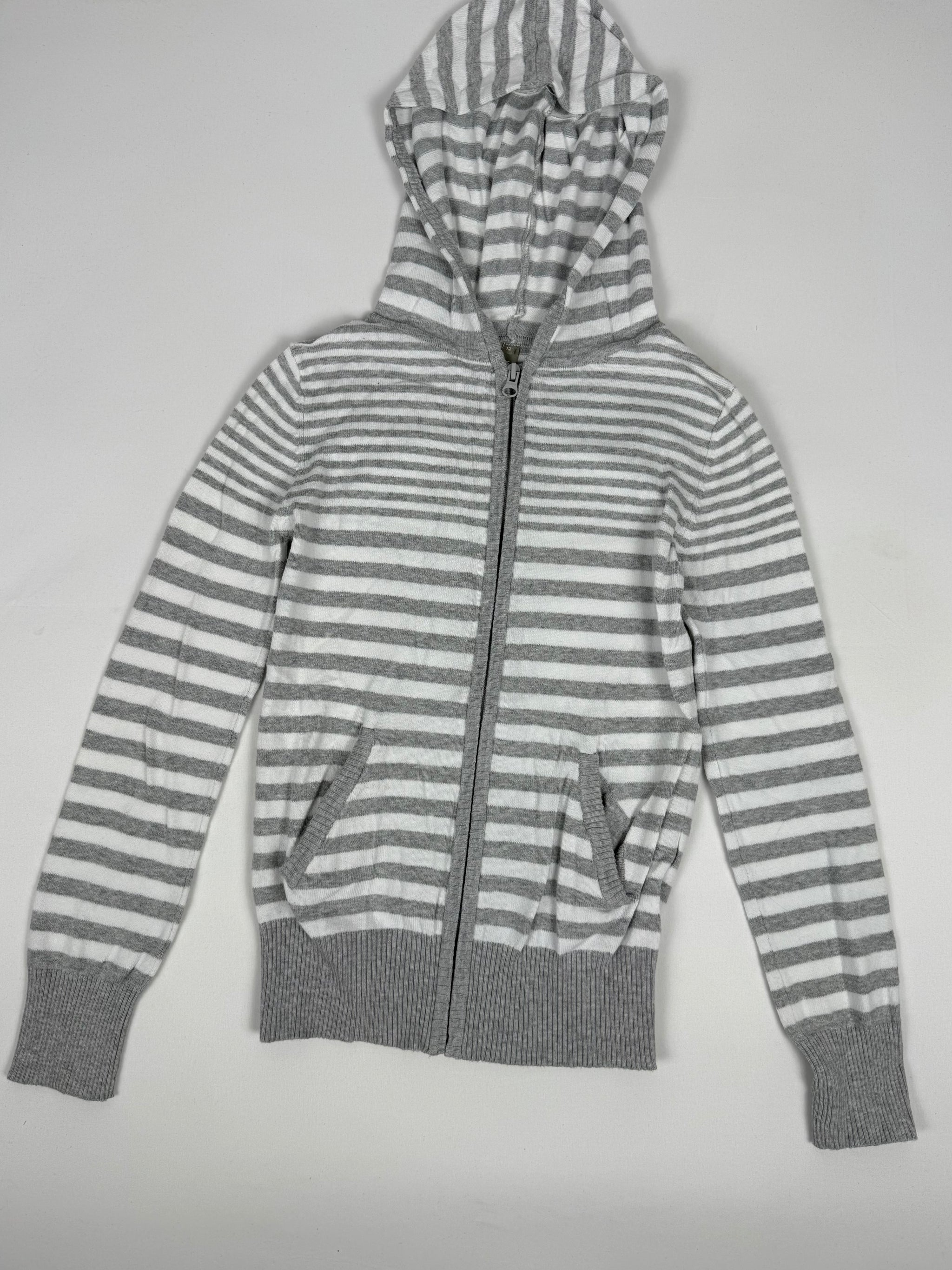 Grey striped cotton hoodie (XS)