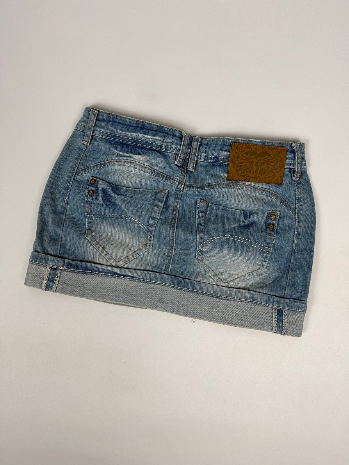 Blue denim low rise mini skirt (S)