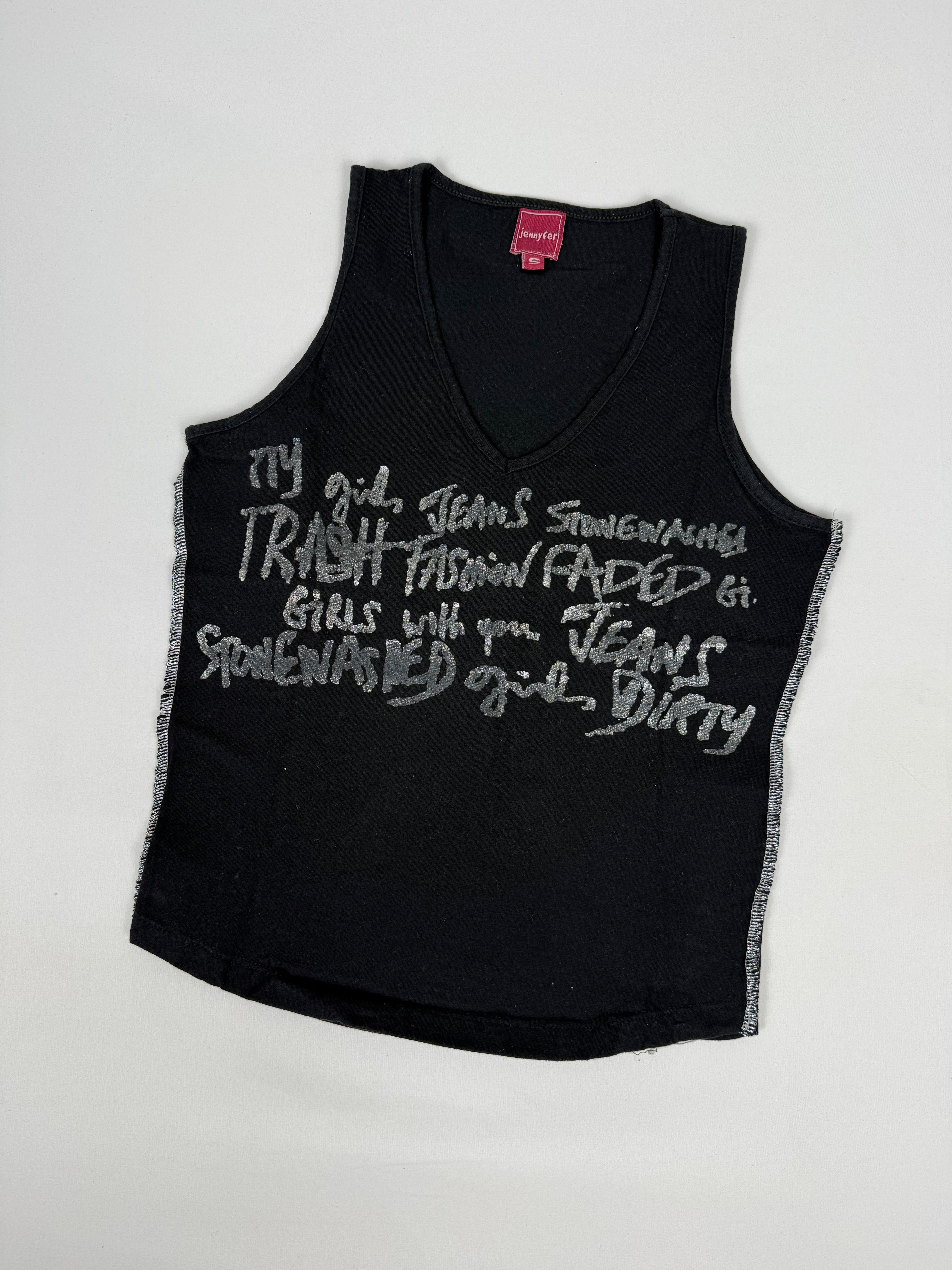 Black cotton graphic top (S)