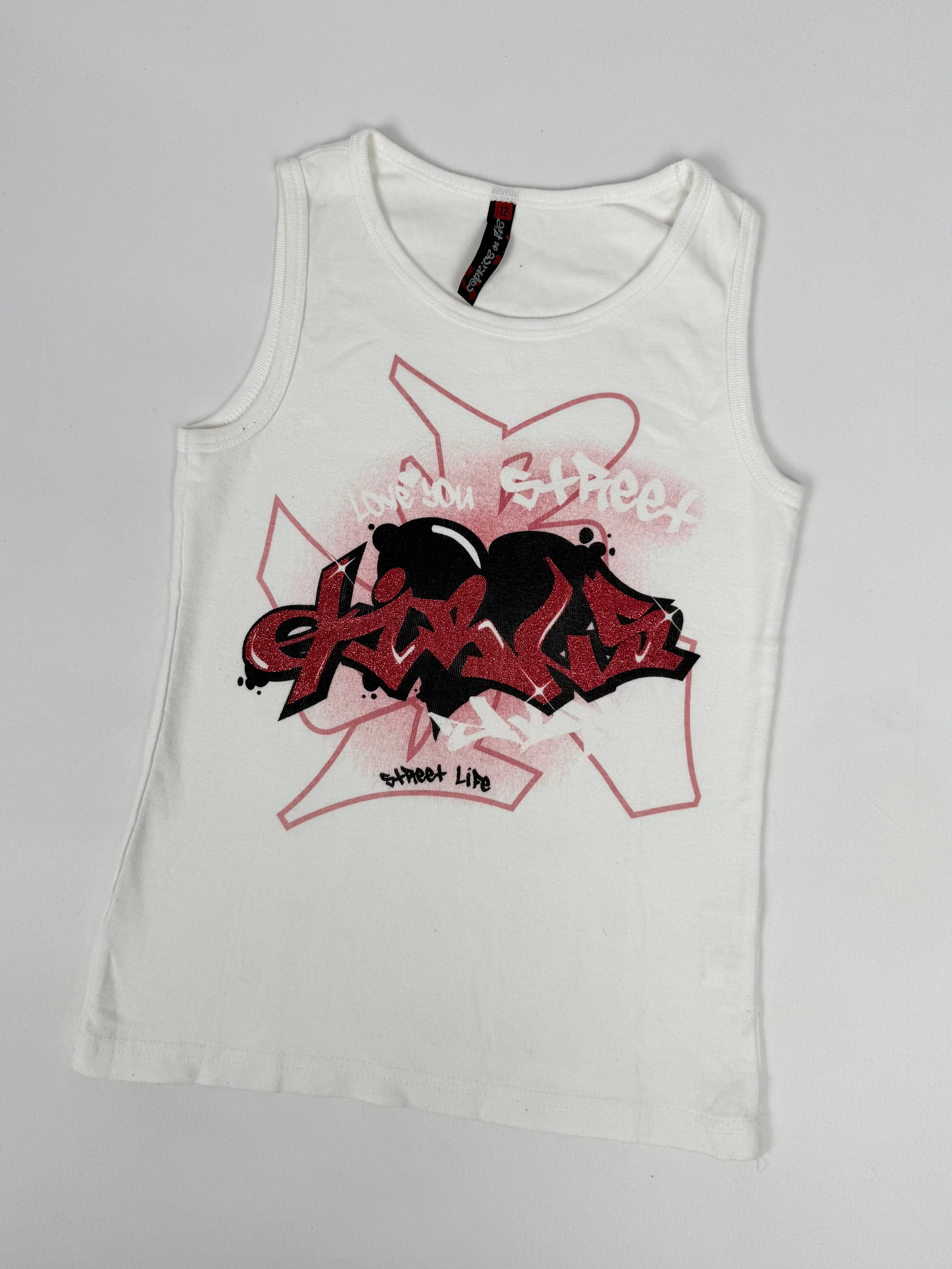 White cotton graphic tank top (XS)