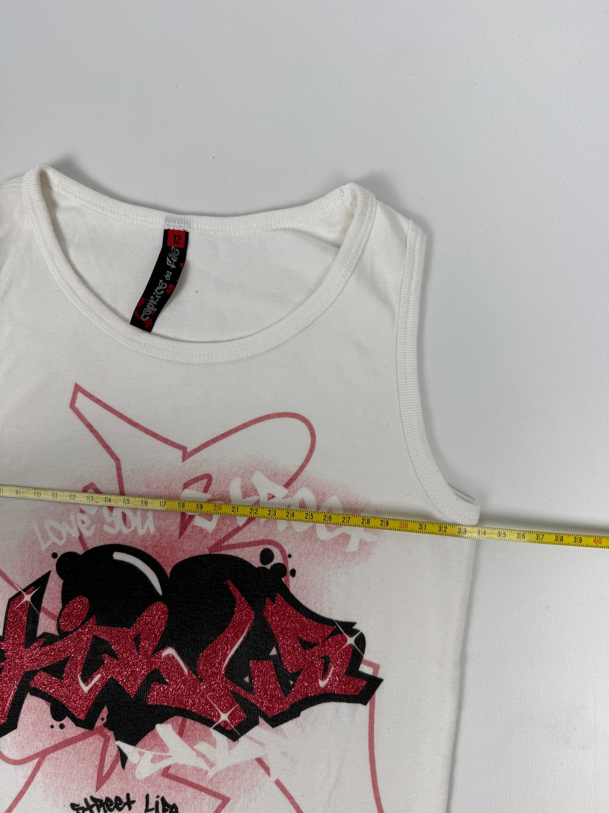 White cotton graphic tank top (XS)