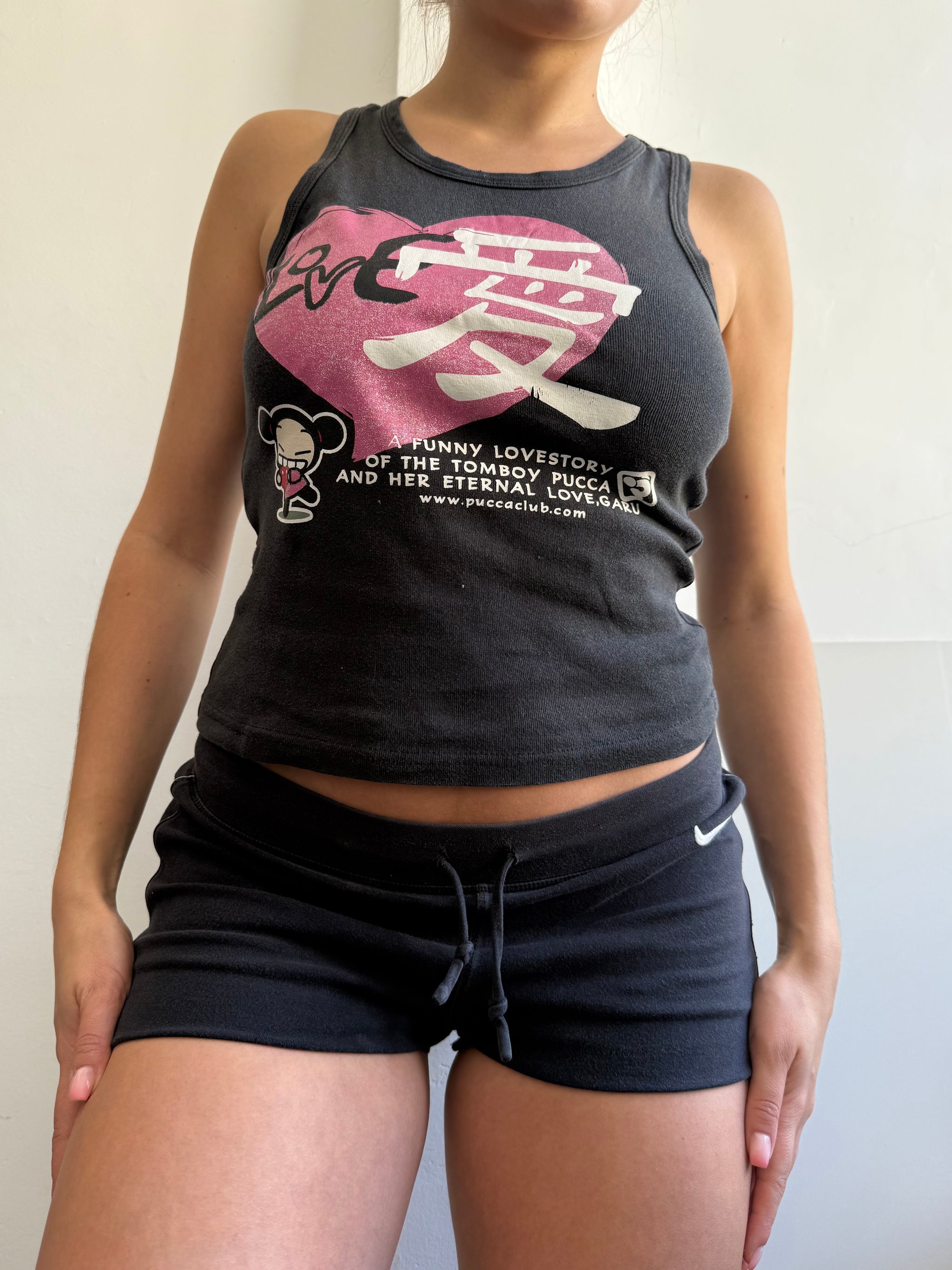 Black graphic cotton tank top (S)