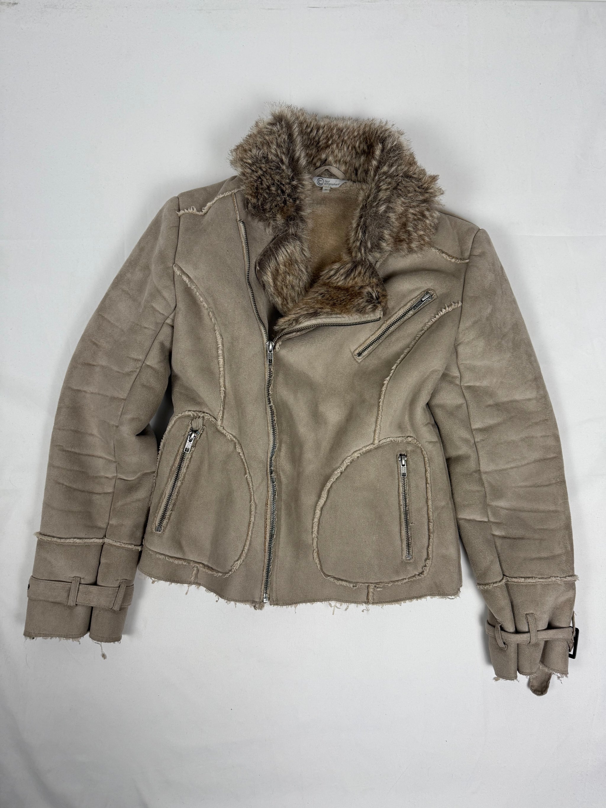 Beige suede inside faux fur jacket (M/L)