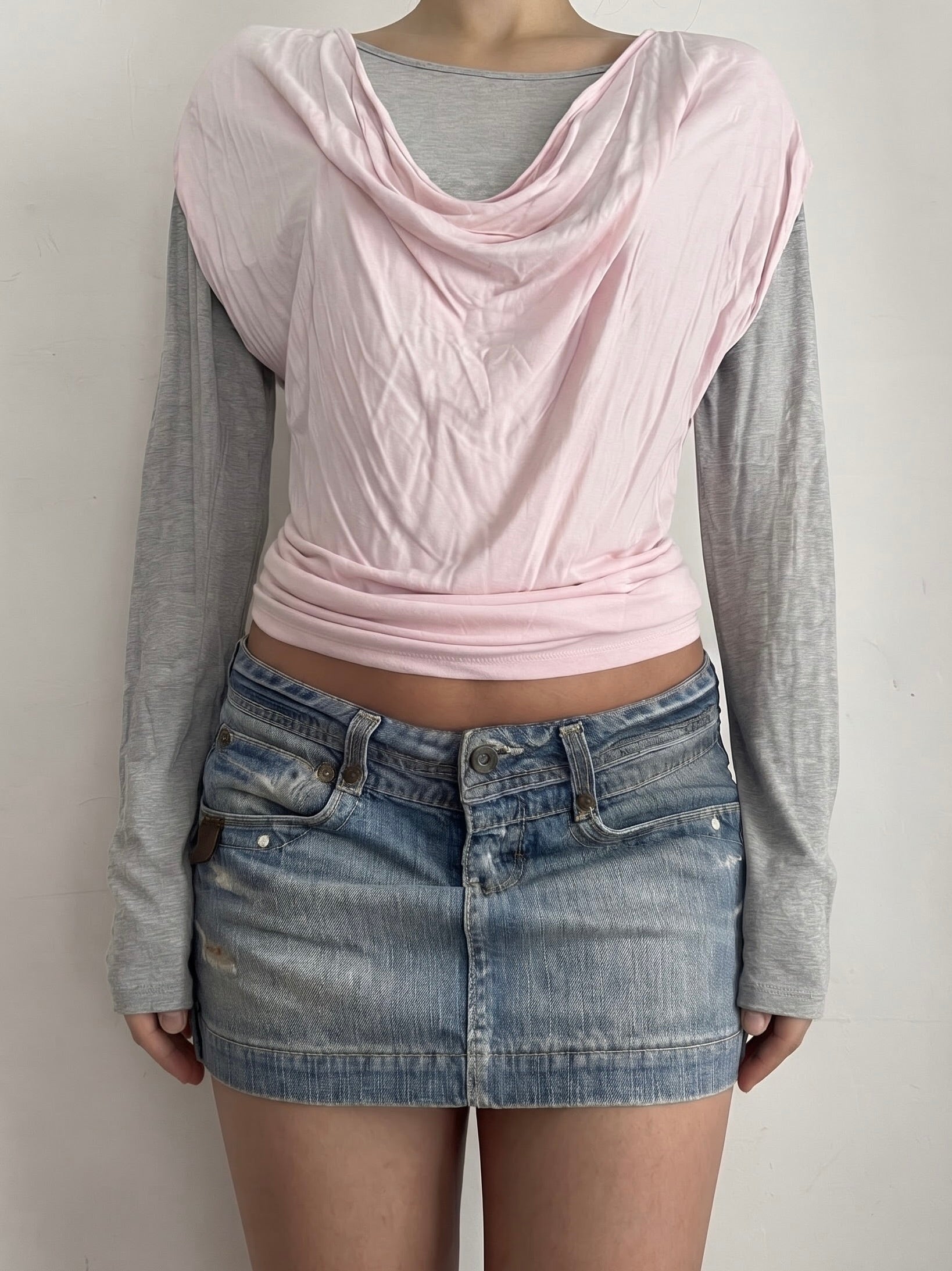 Pink 2 in 1 layer long sleeves top (M)