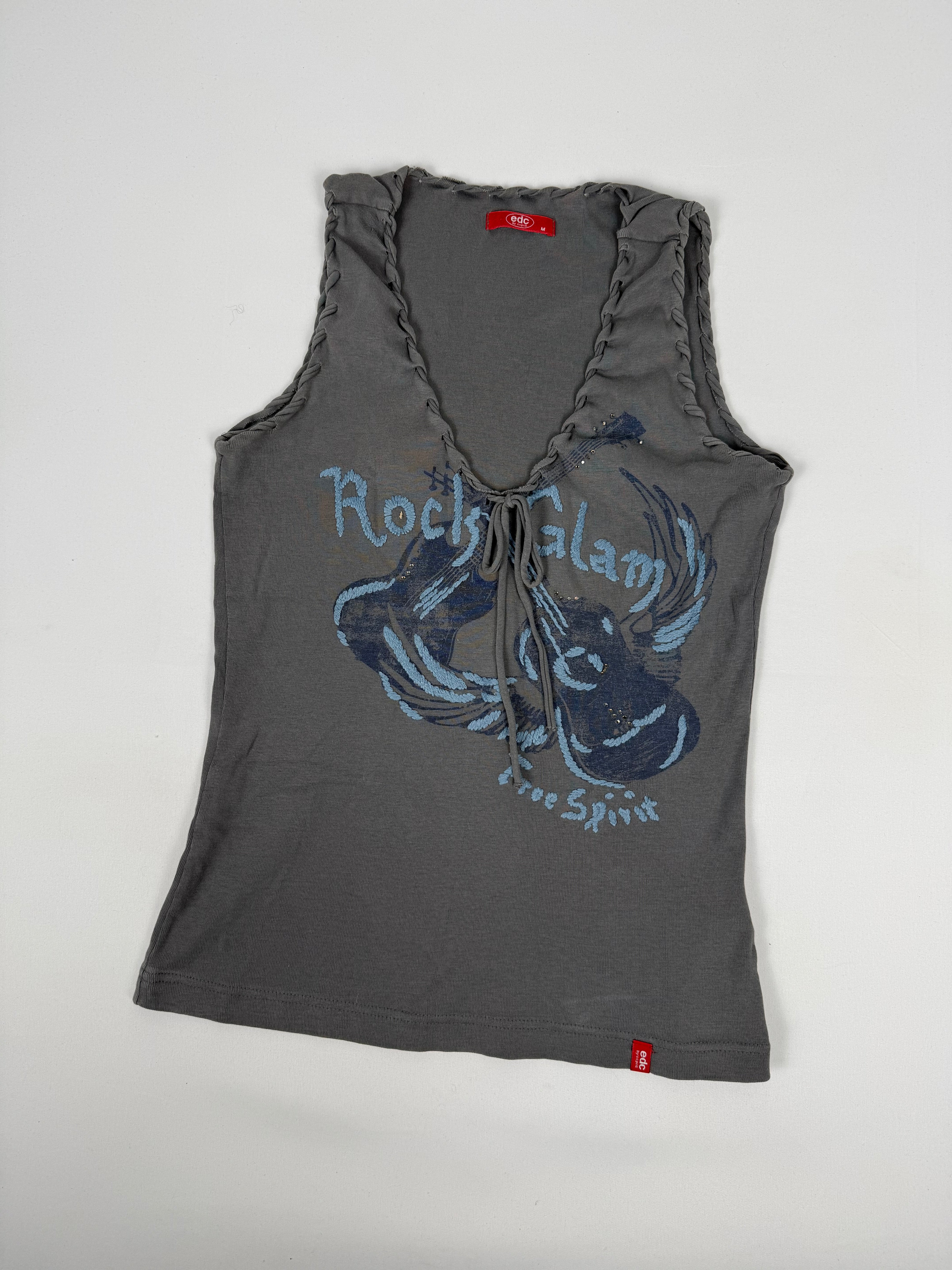 Grey lace up tank top (M)