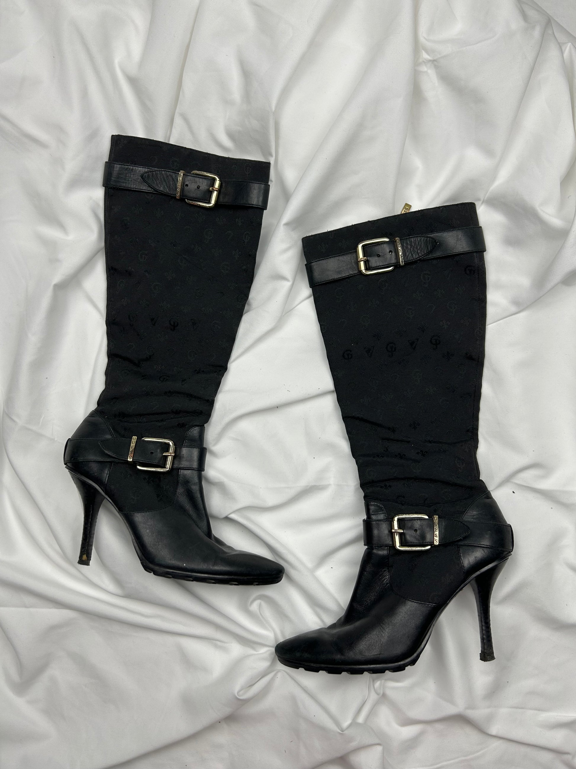 Black pointed toes high boots (37)