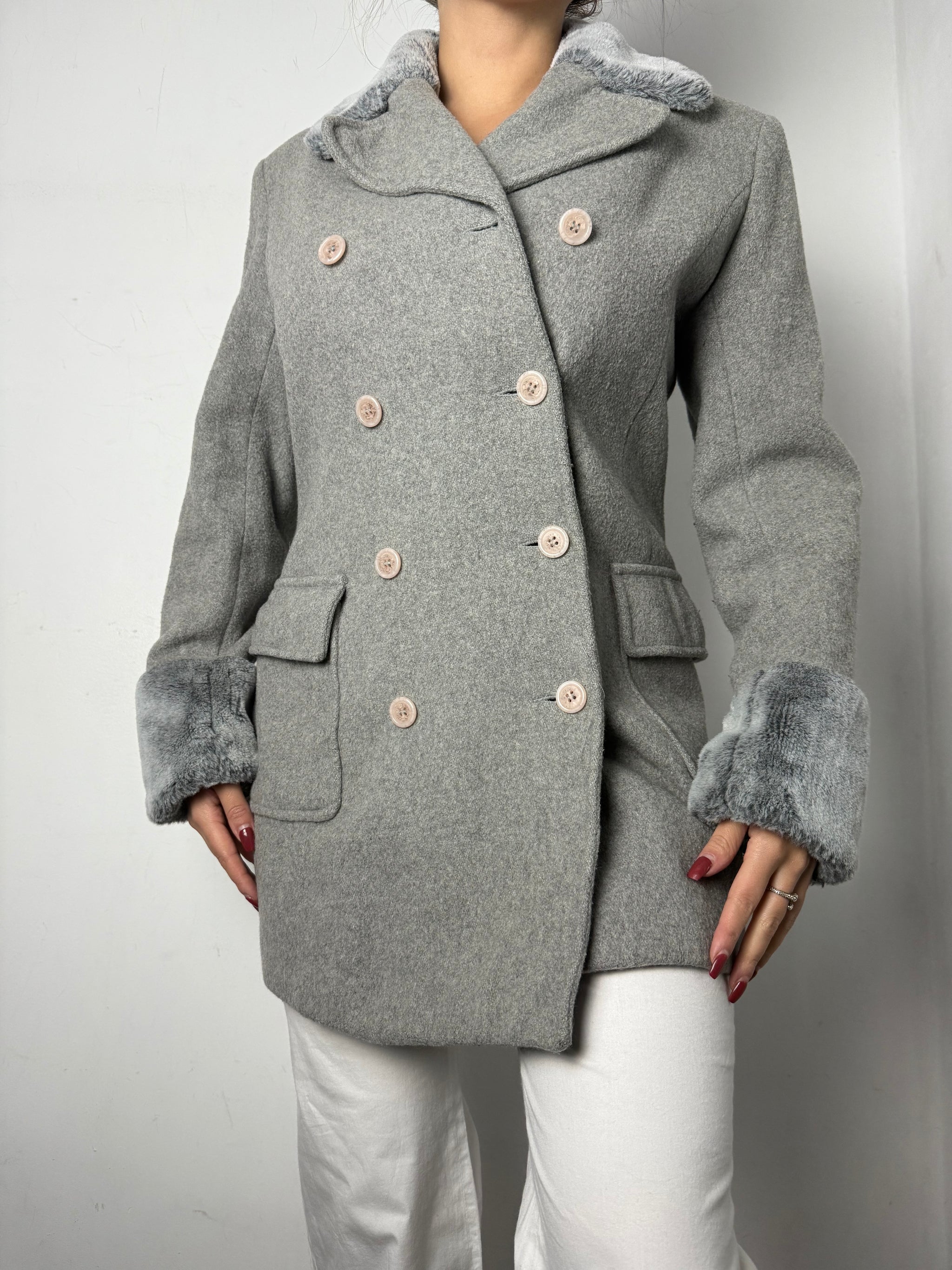 Grey wool & faux fur winter coat (M/L)