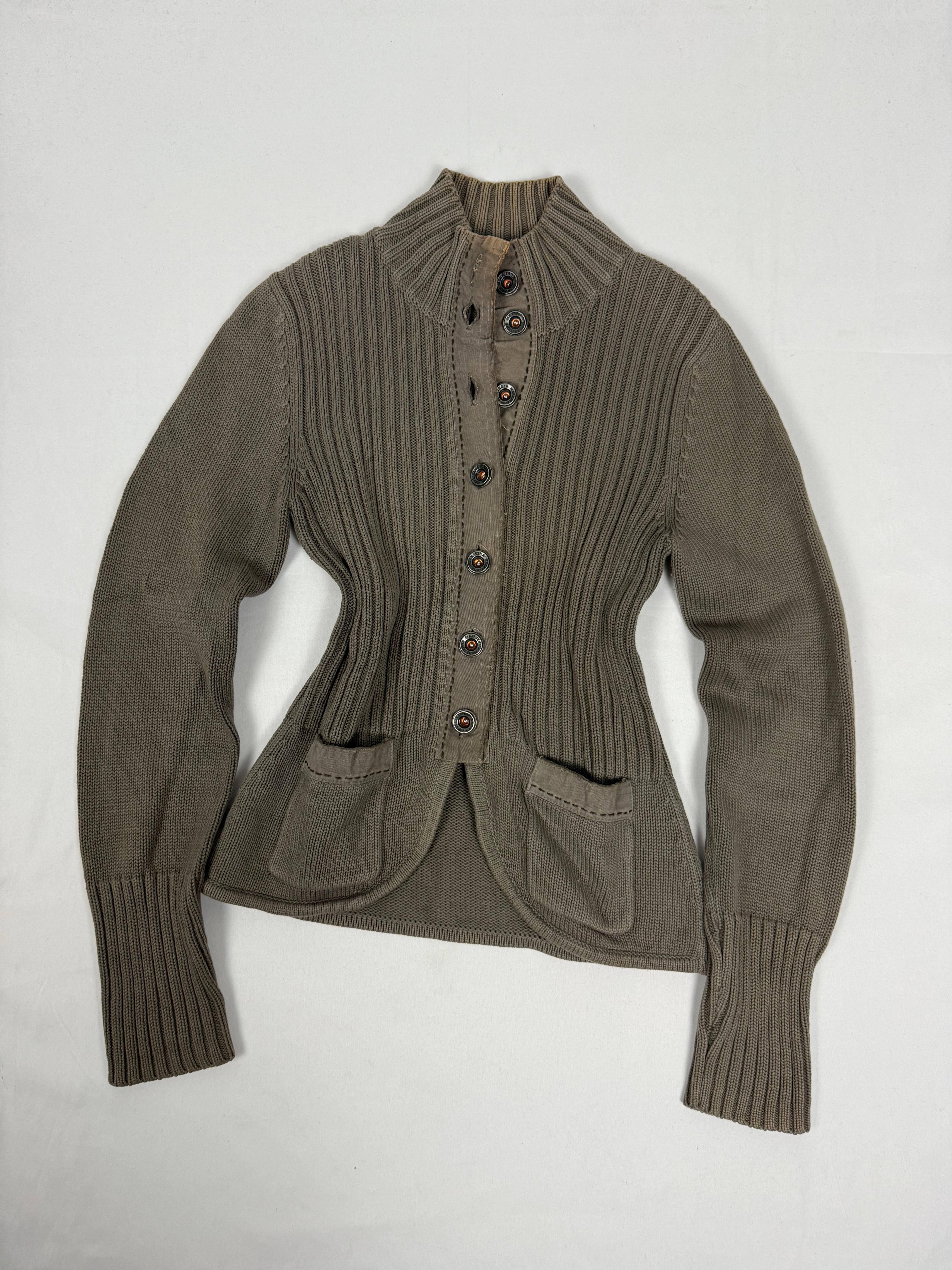 Khaki ribbed cardigan jumper (M)