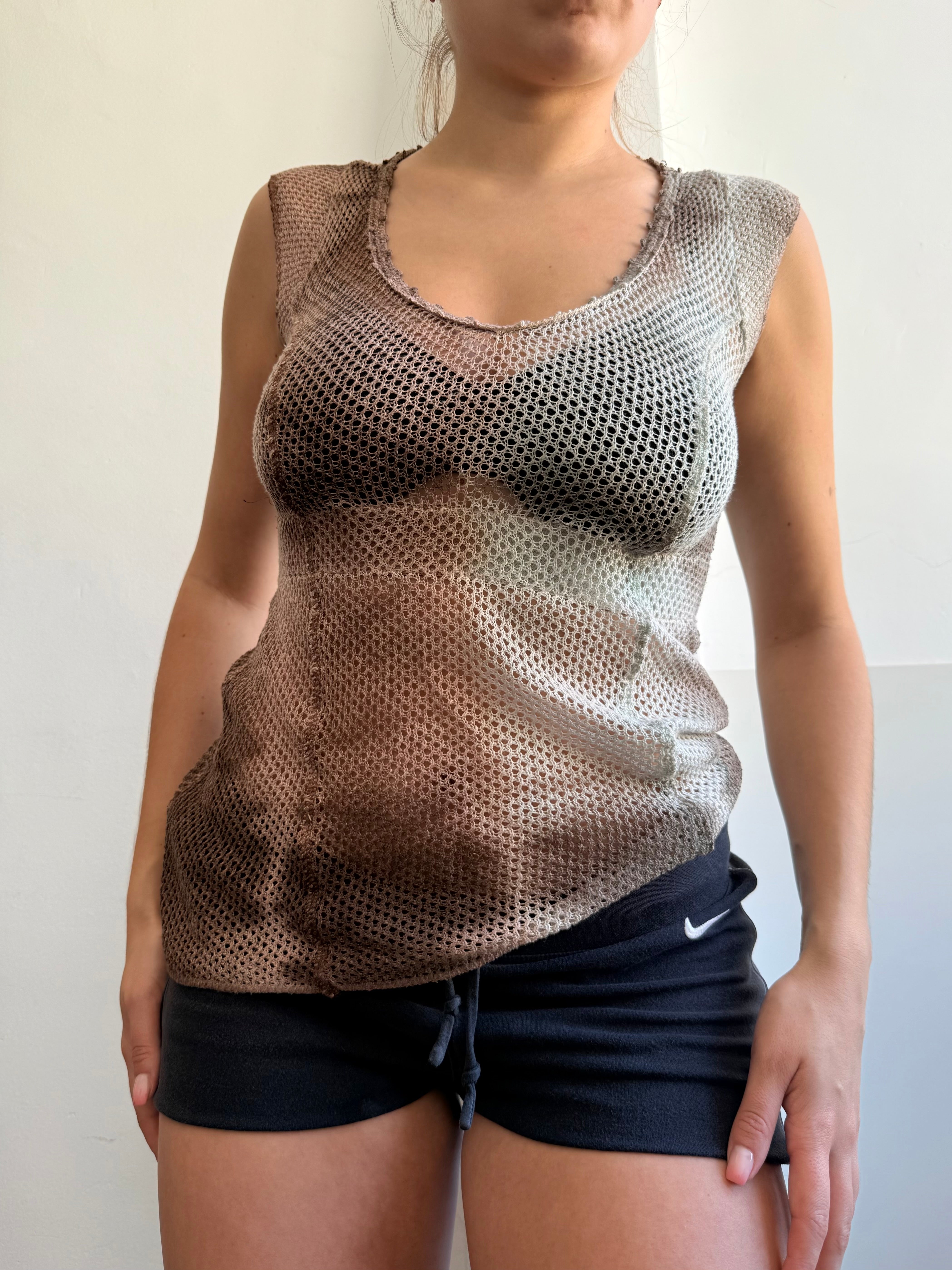 Brown fishnet top (S)