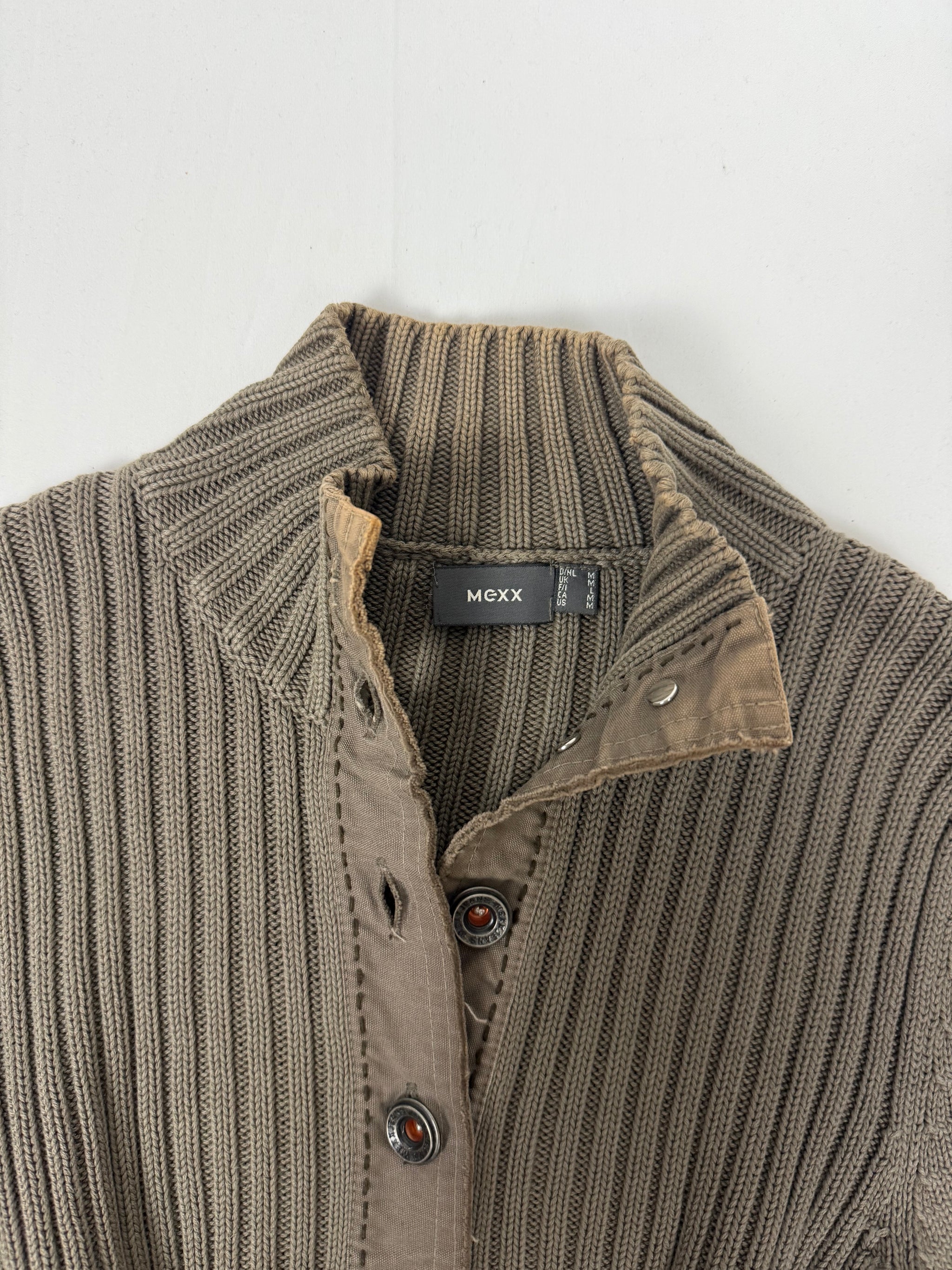 Khaki ribbed cardigan jumper (M)