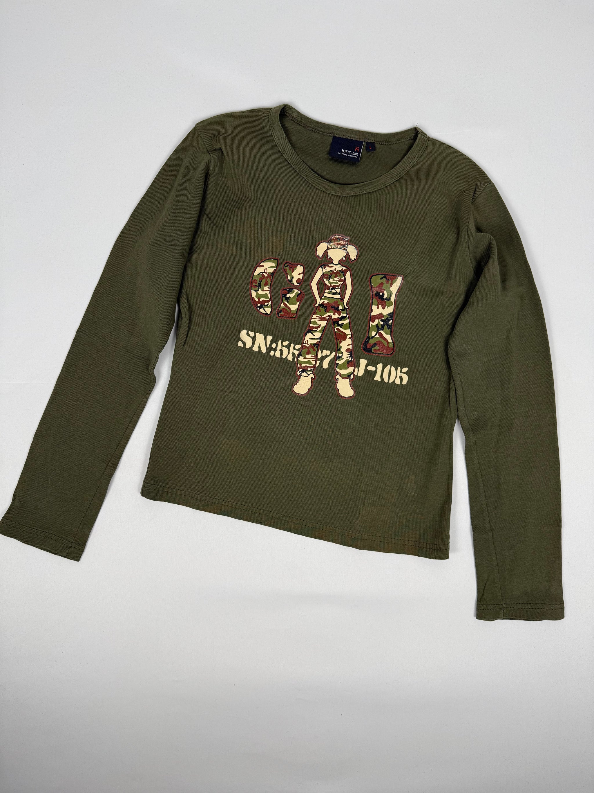 Khaki graphic long sleeves top (L)