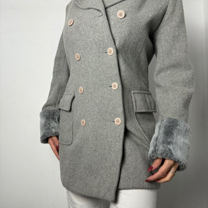 Grey wool & faux fur winter coat (M/L)