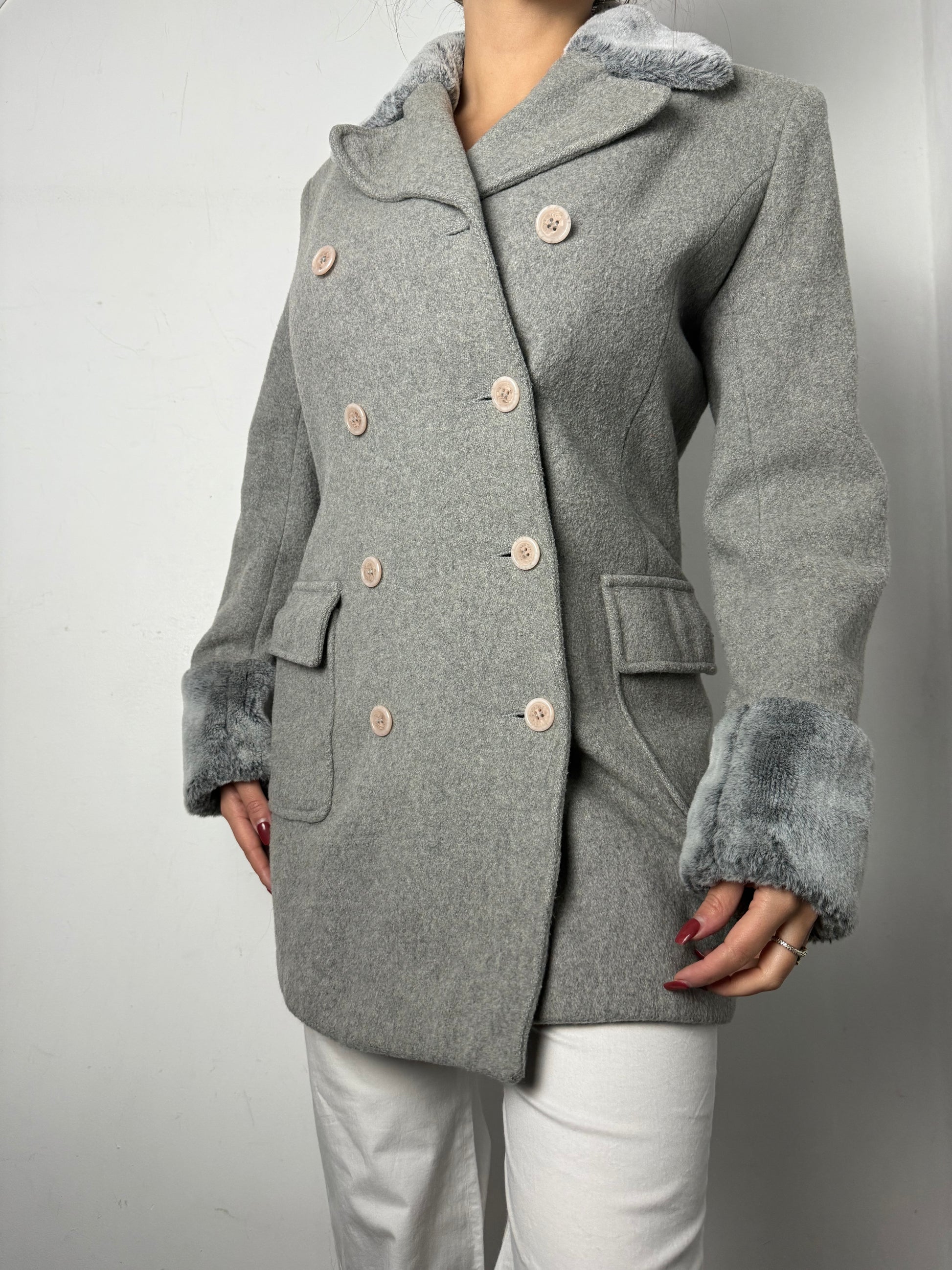Grey wool & faux fur winter coat (M/L)