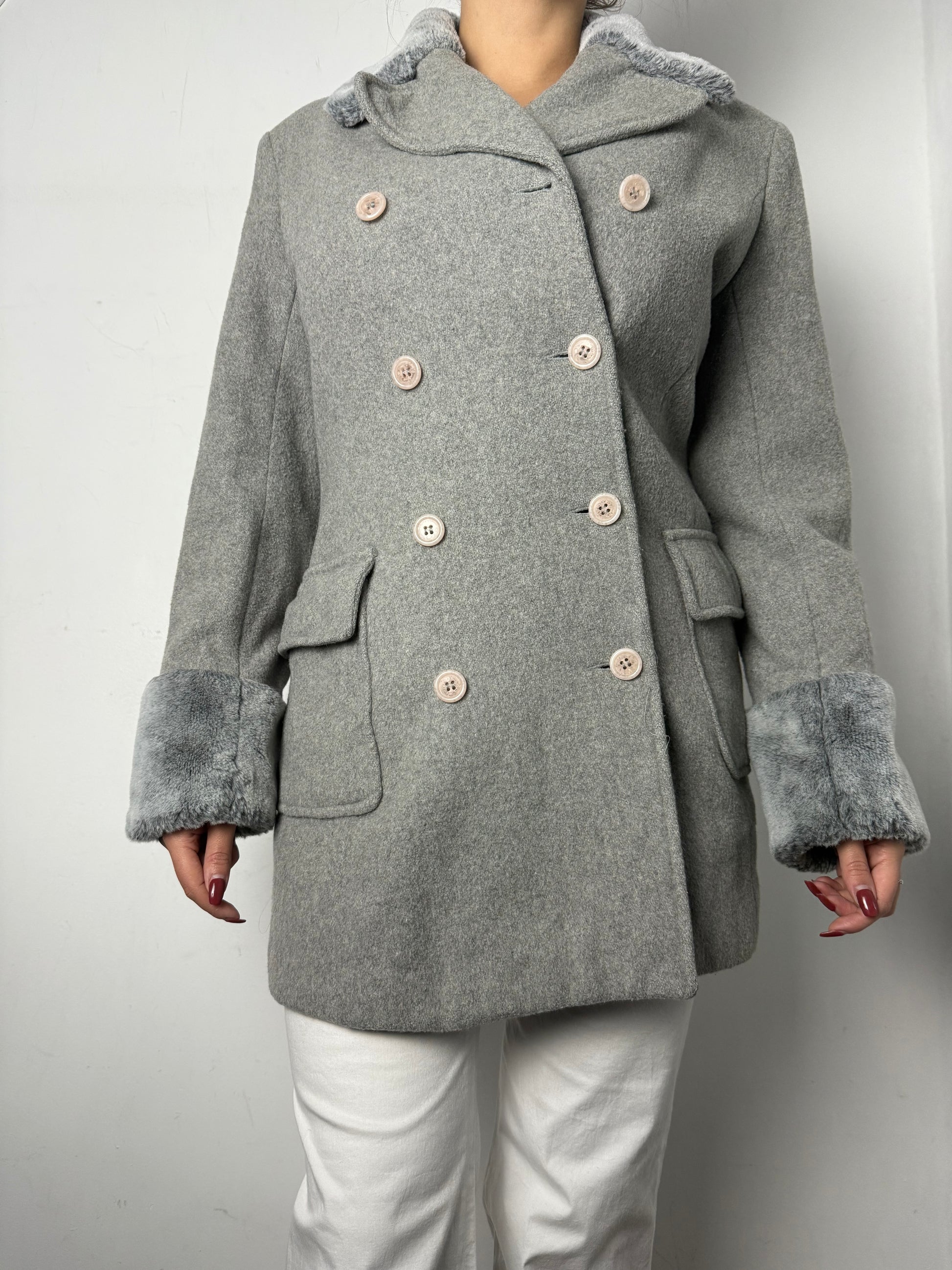 Grey wool & faux fur winter coat (M/L)