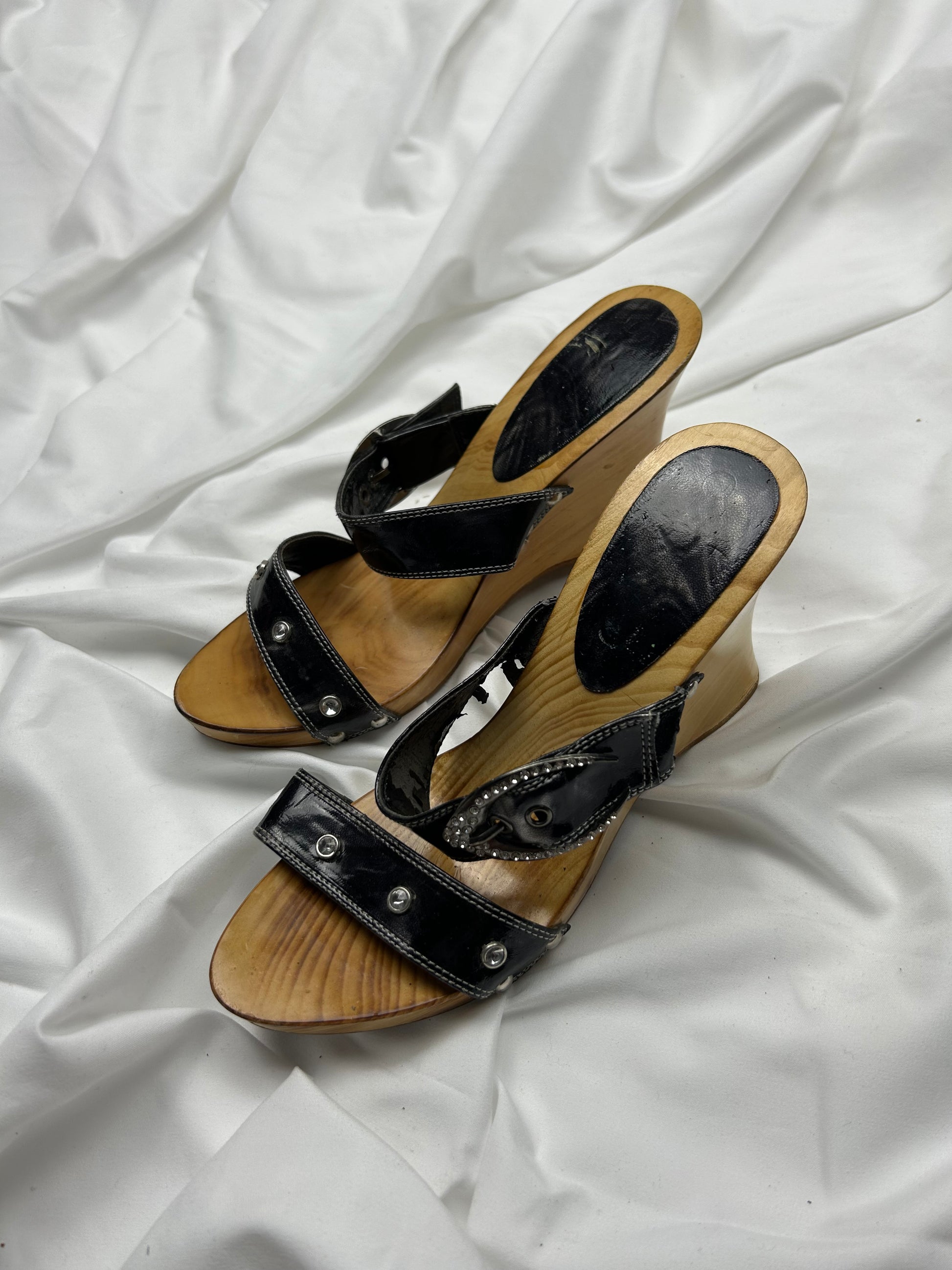 Black wood platform heels mules shoes (37)