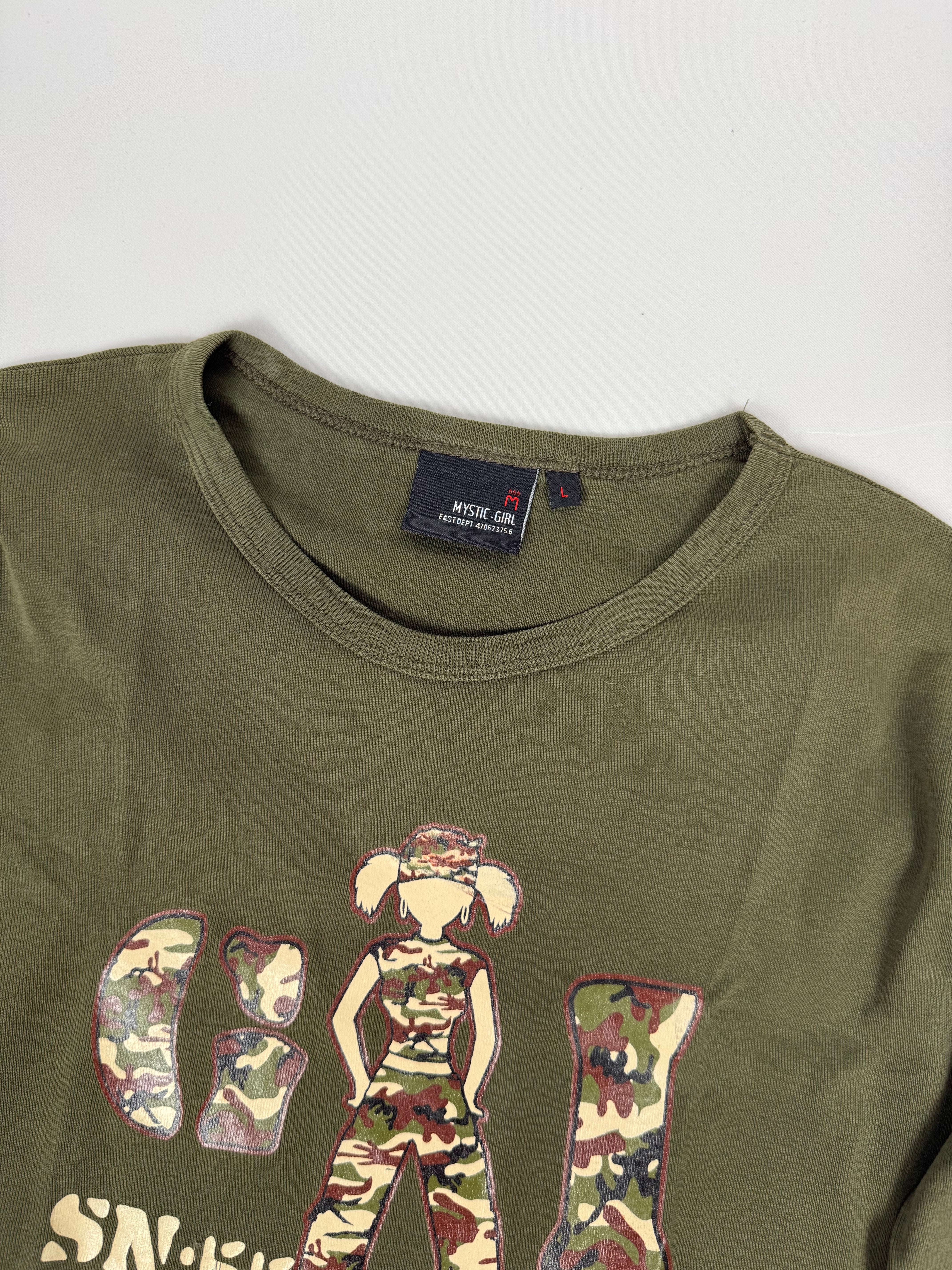 Khaki graphic long sleeves top (L)